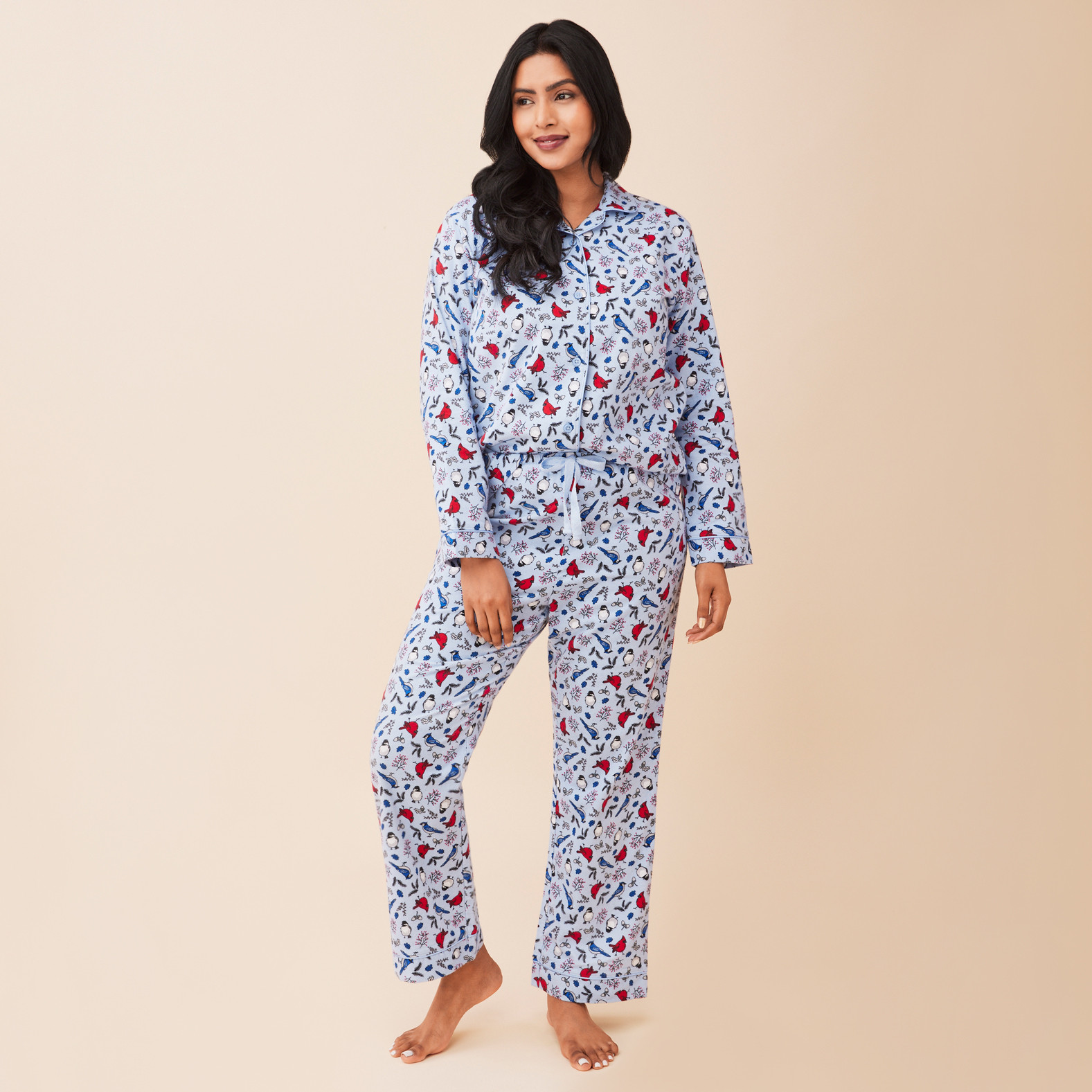 Flannel Pyjama Set - Winter Birds Front View