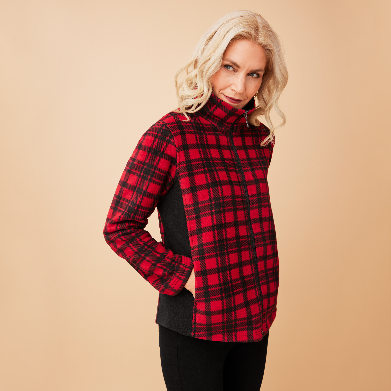 Plaid Zip Up Fleece Jacket