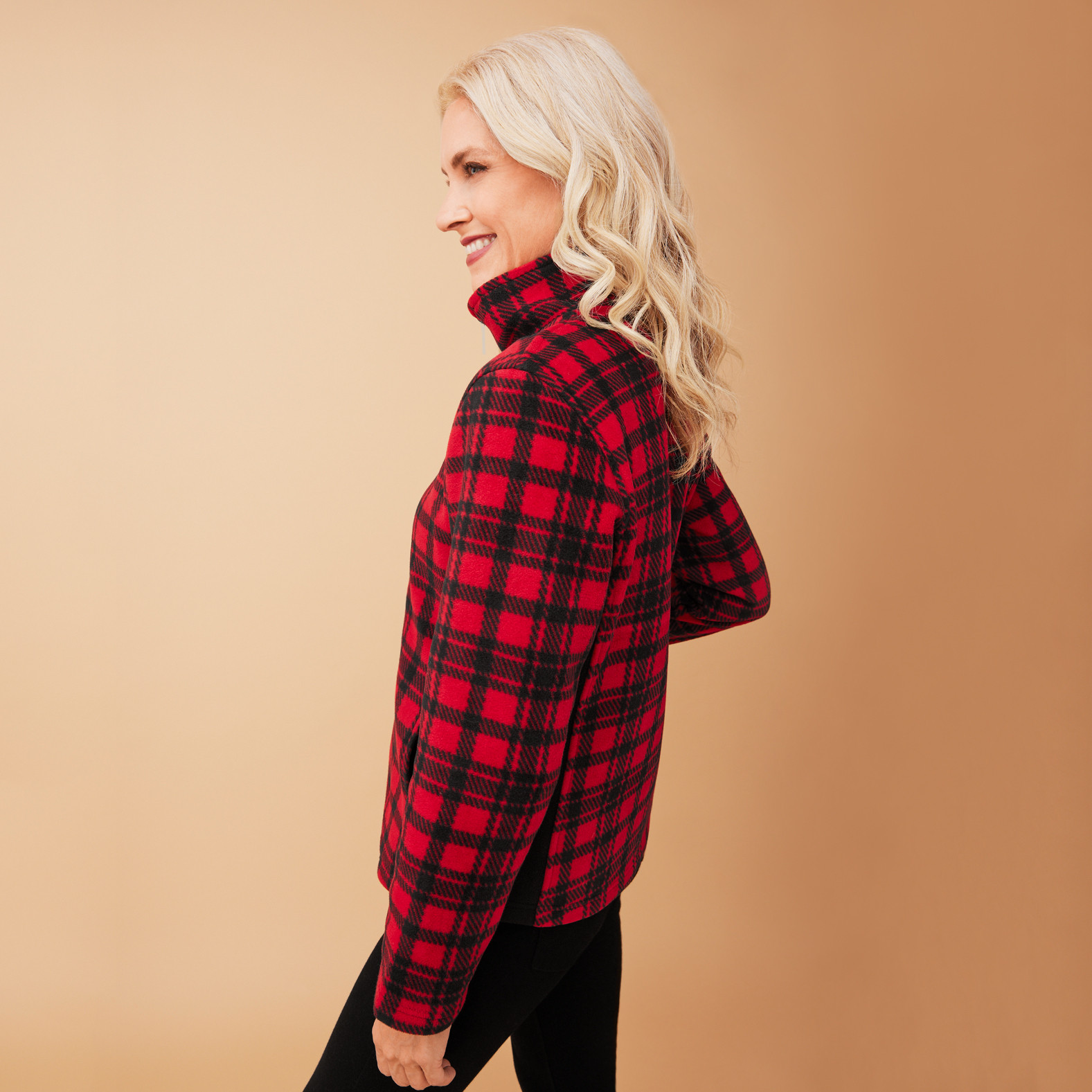 Plaid Zip Up Fleece Jacket Side View