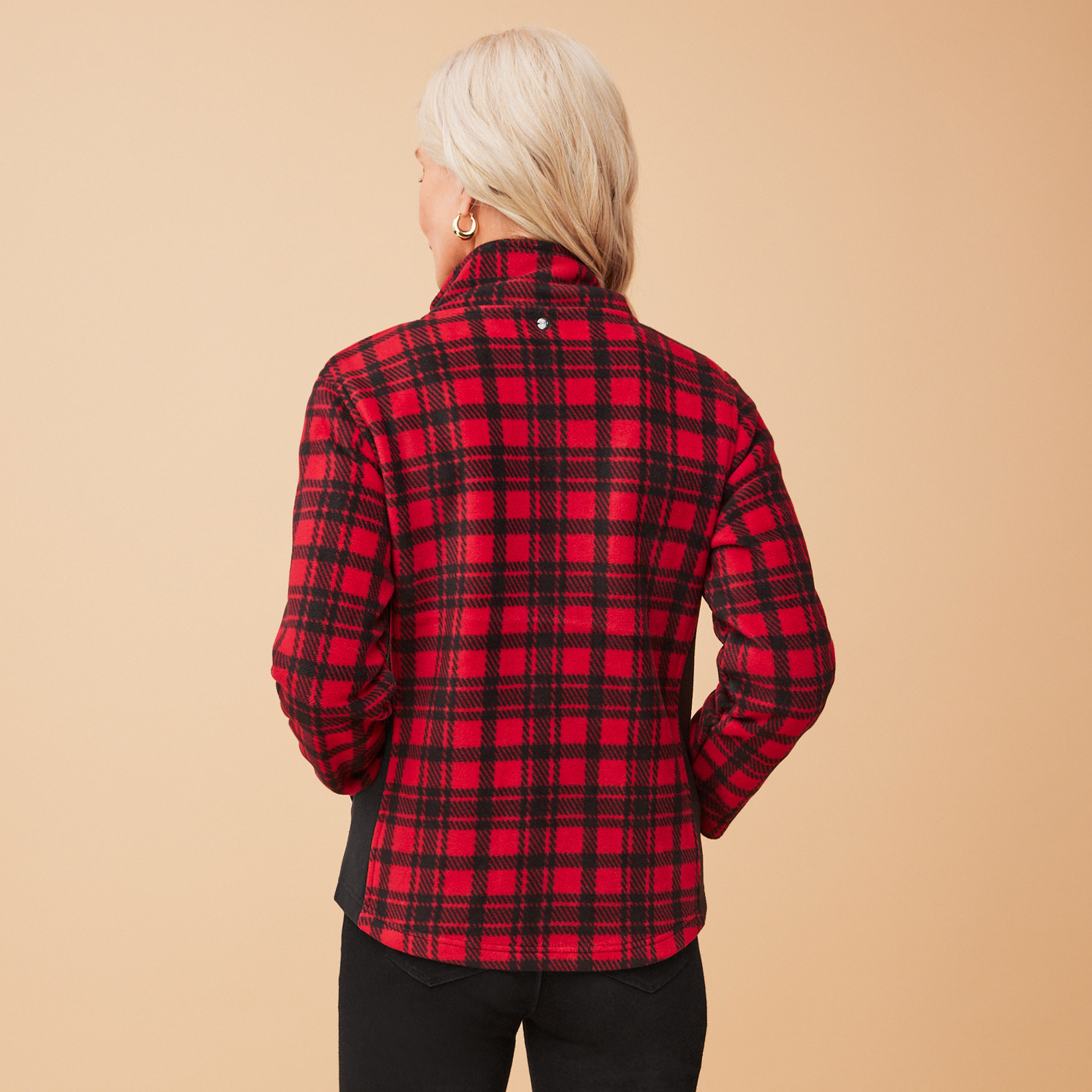 Plaid Zip Up Fleece Jacket  Back View