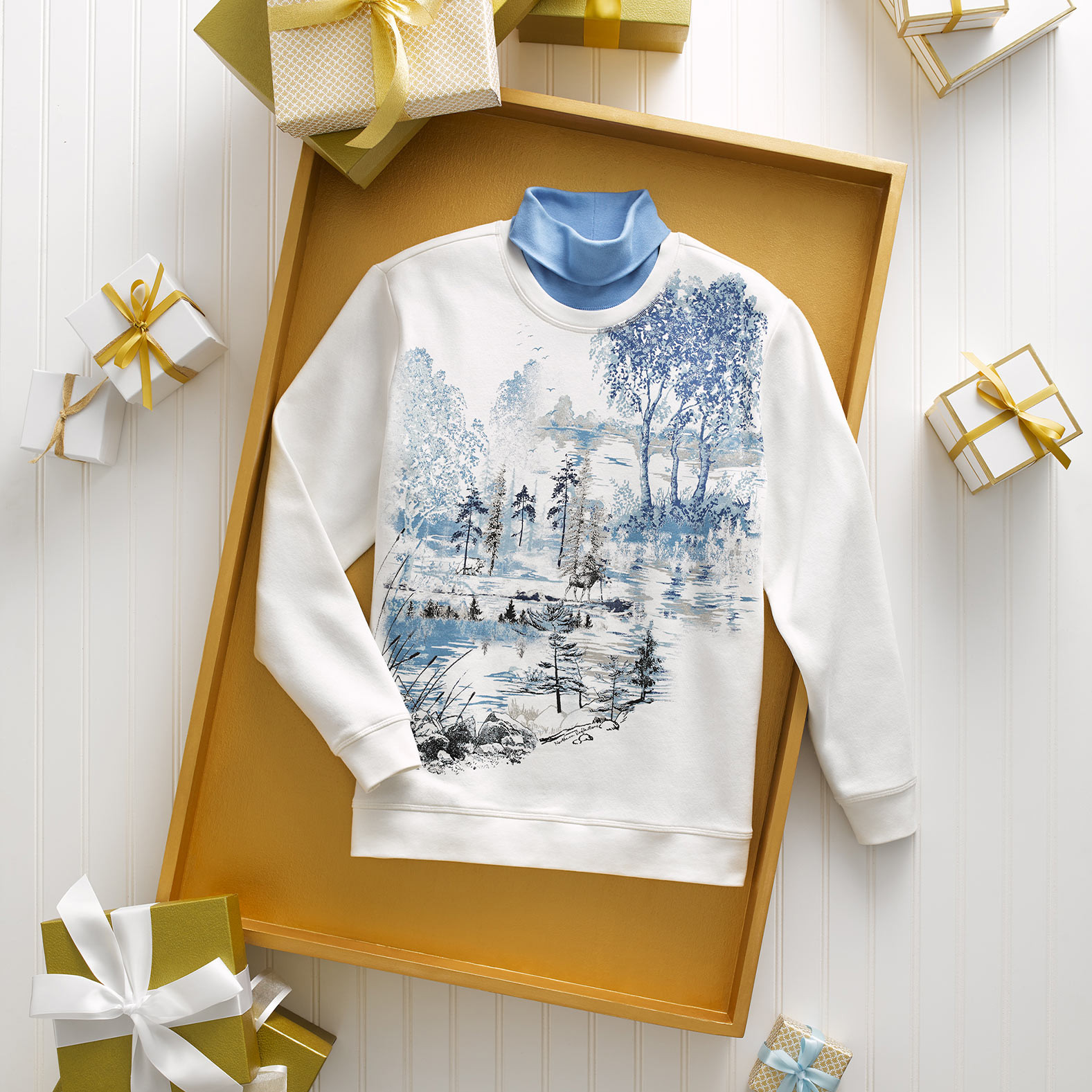 Scenic Winter Print Crew Neck Sweatshirt