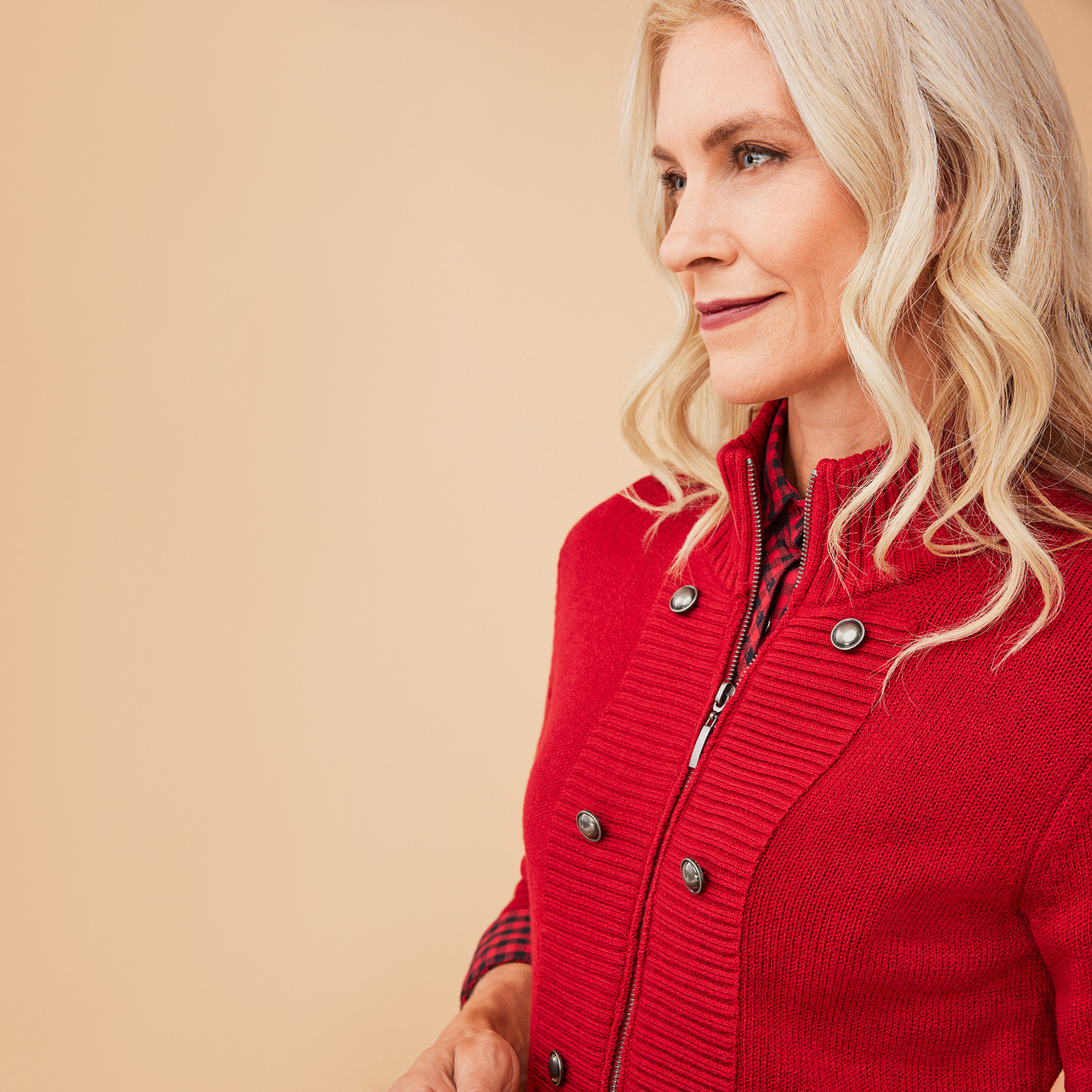 Soft Knit Military Cardigan Close up