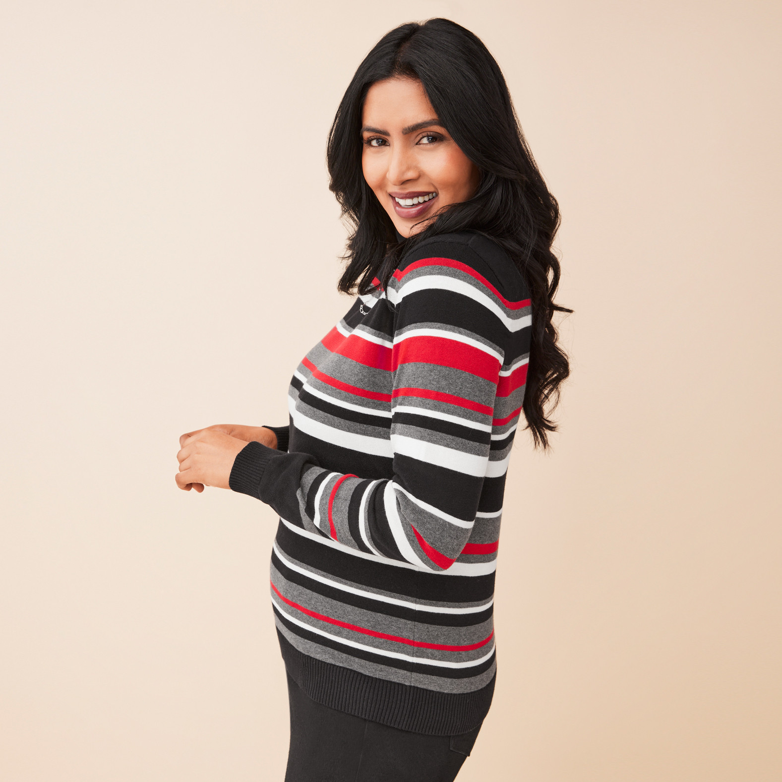 Turtleneck Striped Pullover Sweater  Side View