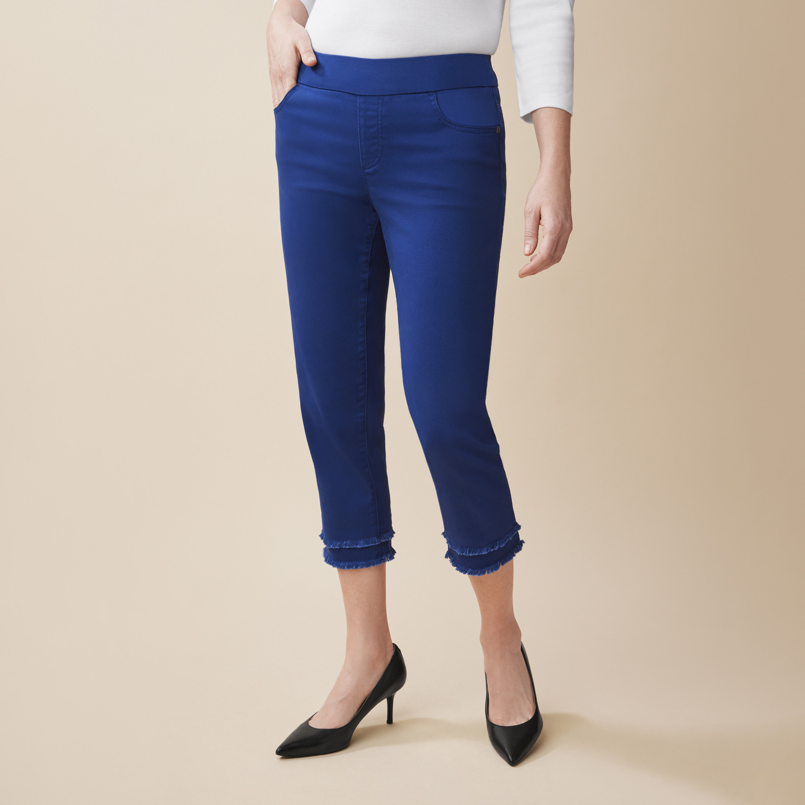 Comfort Fit Frayed Hem Crop Pant- Night Sky
