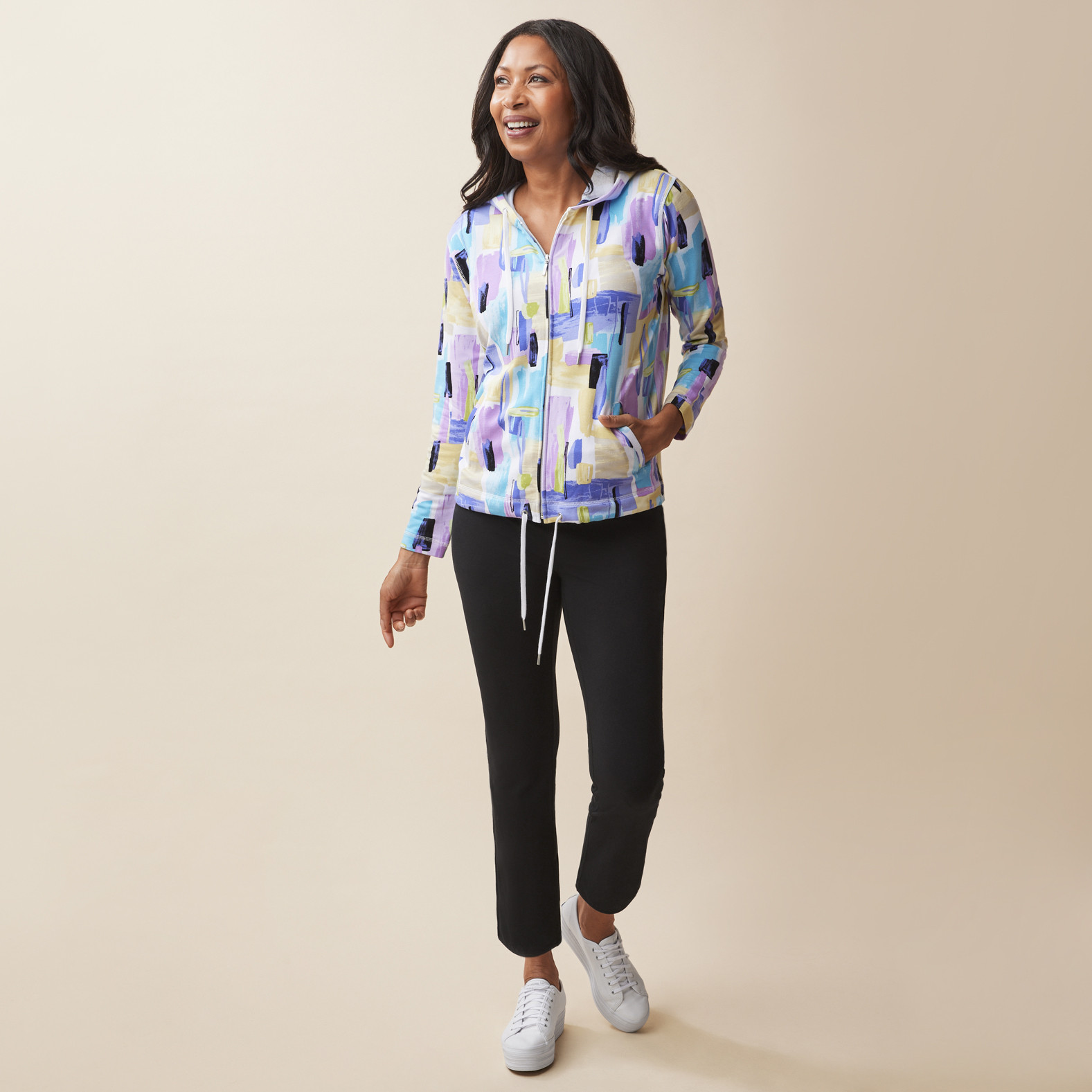 Tie Bottom Printed Hoodie Full Body