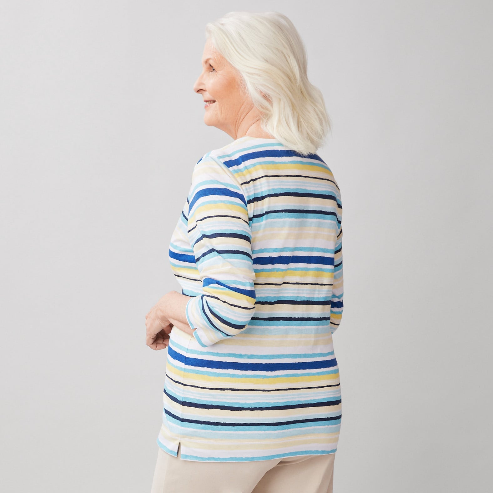 3/4 Sleeve Striped Tee Back View
