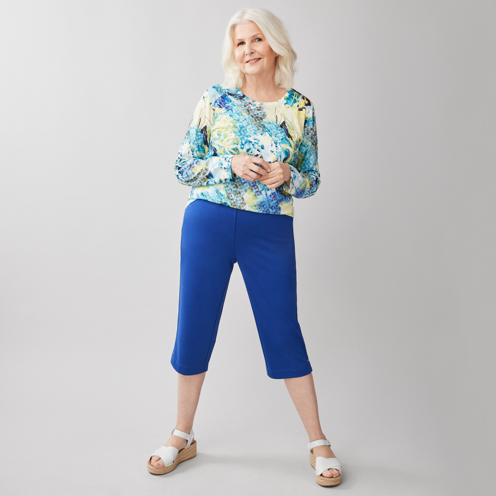 Comfort Knit Capri Pant Front View Night Sky Blue