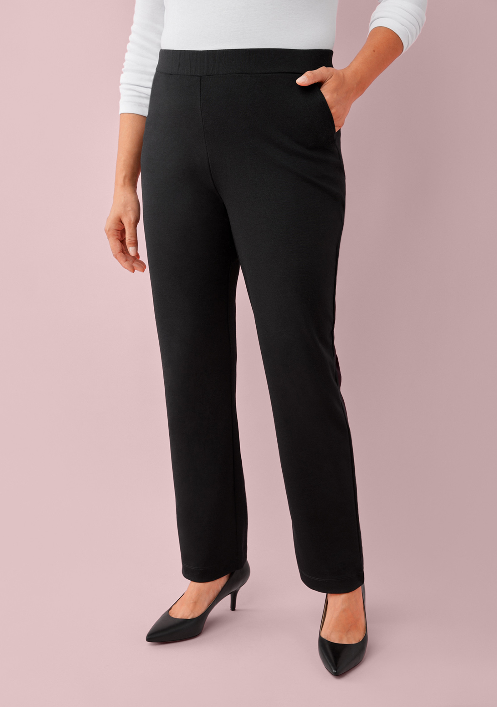 Straight Leg Knit Pant Half Body - Black