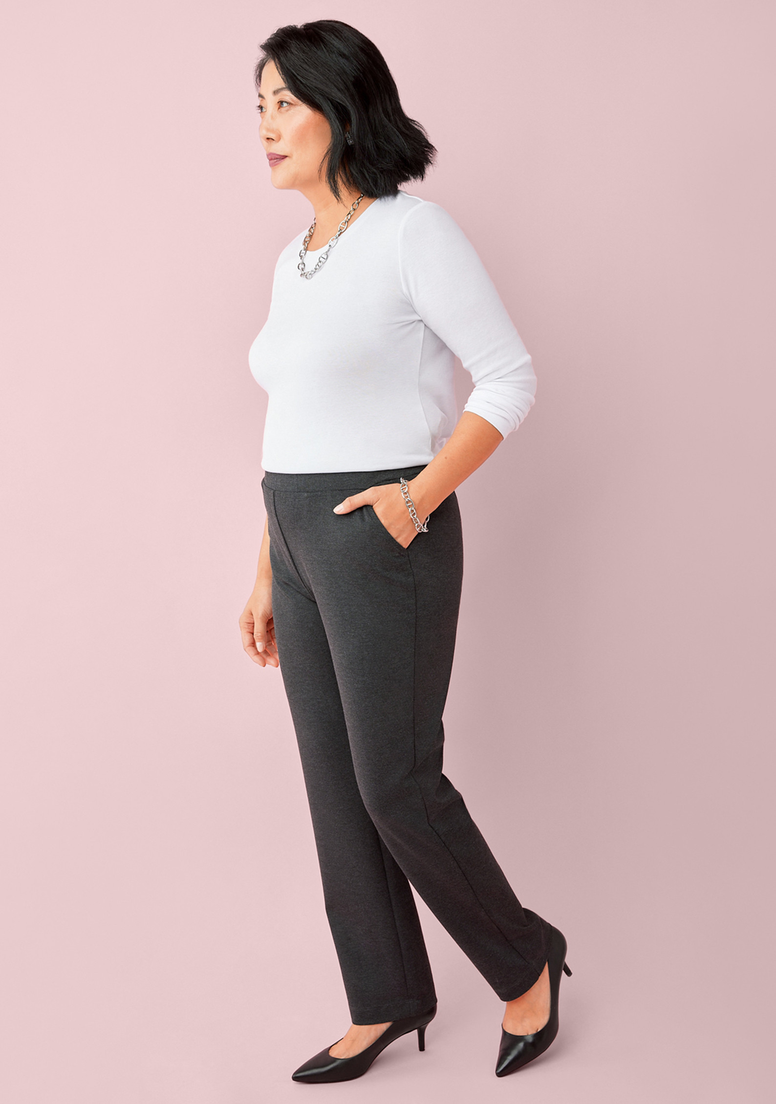 Straight Leg Knit Pant Side View - Grey