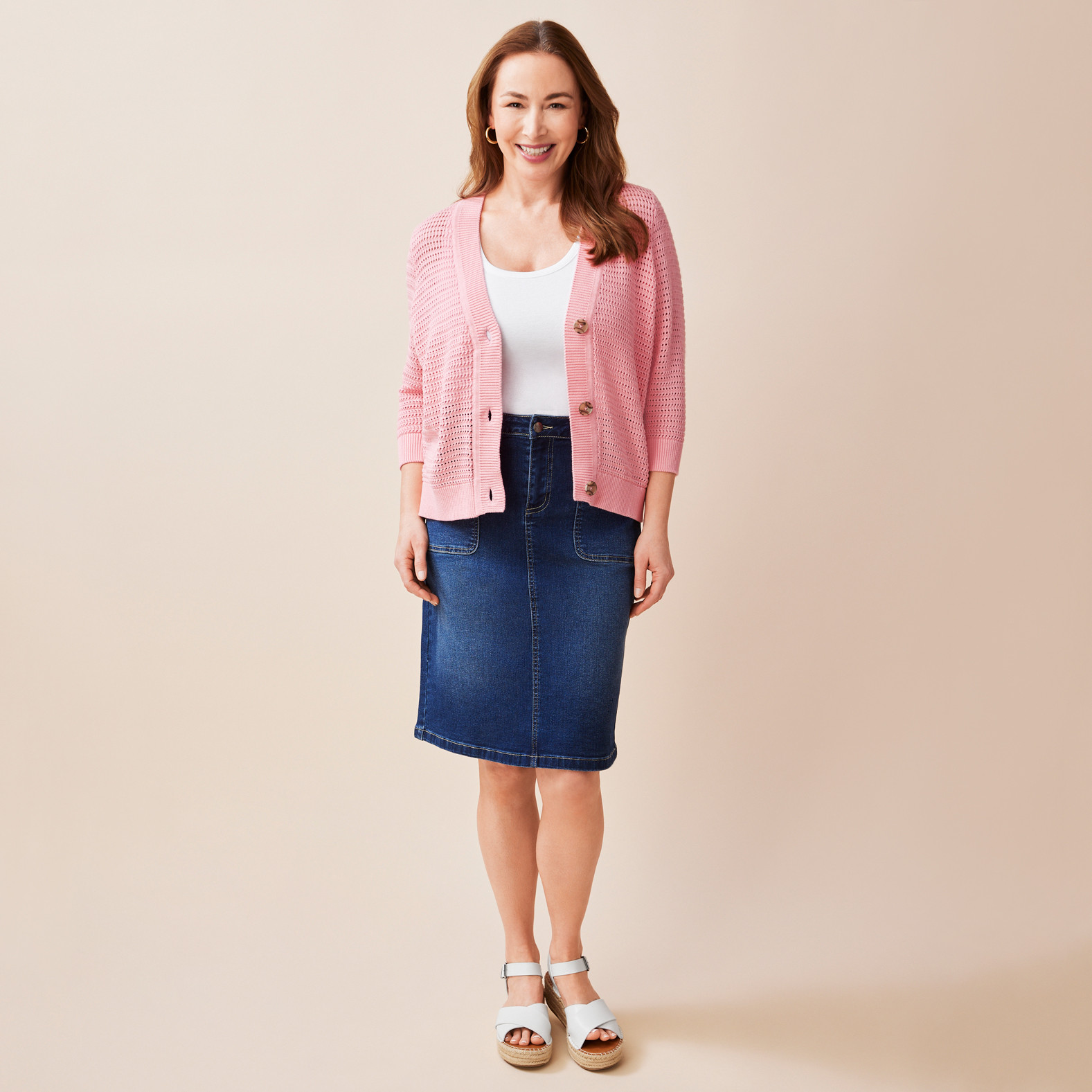 Denim Skirt Full Body Front View
