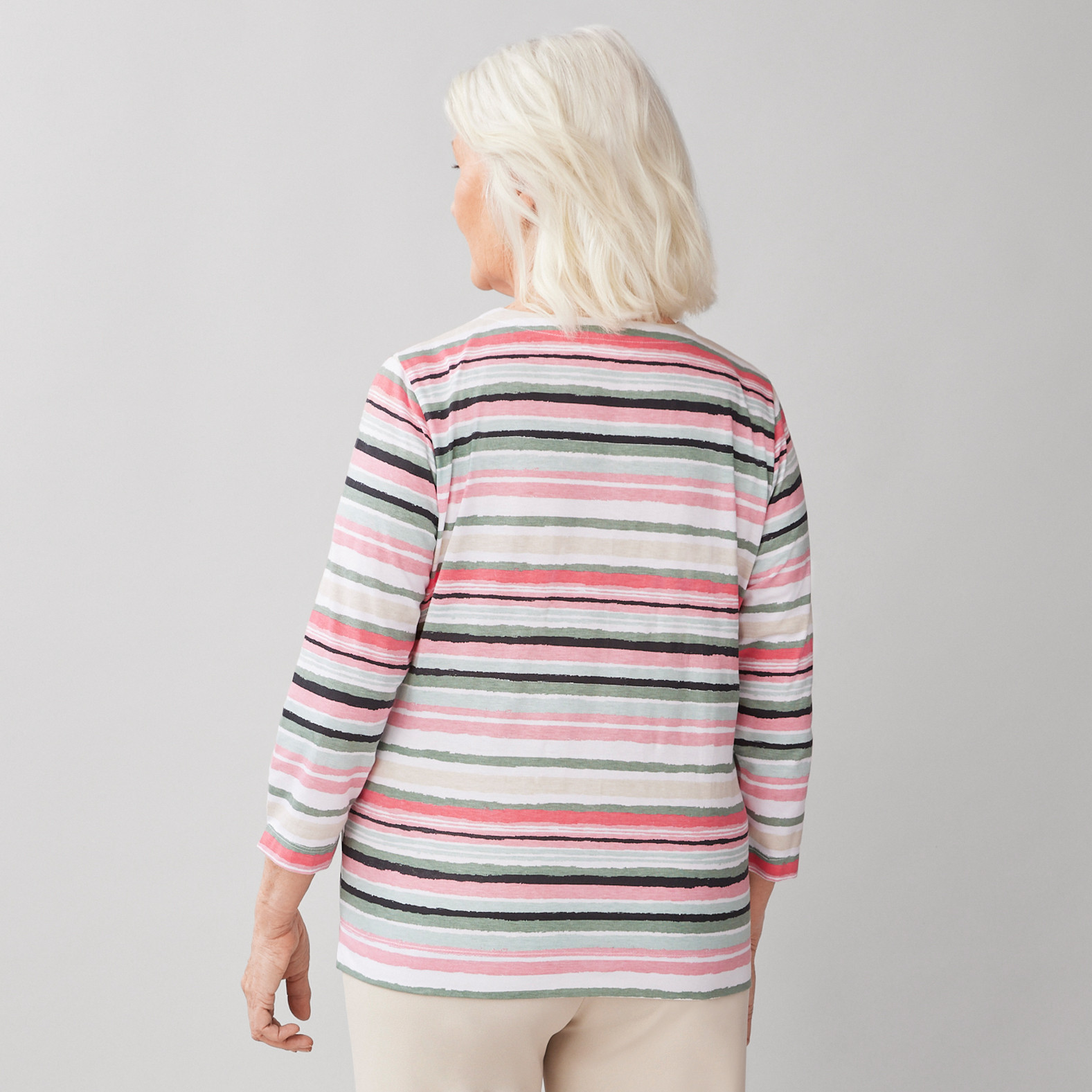 Petite - 3/4 Sleeve Striped Tee Back View