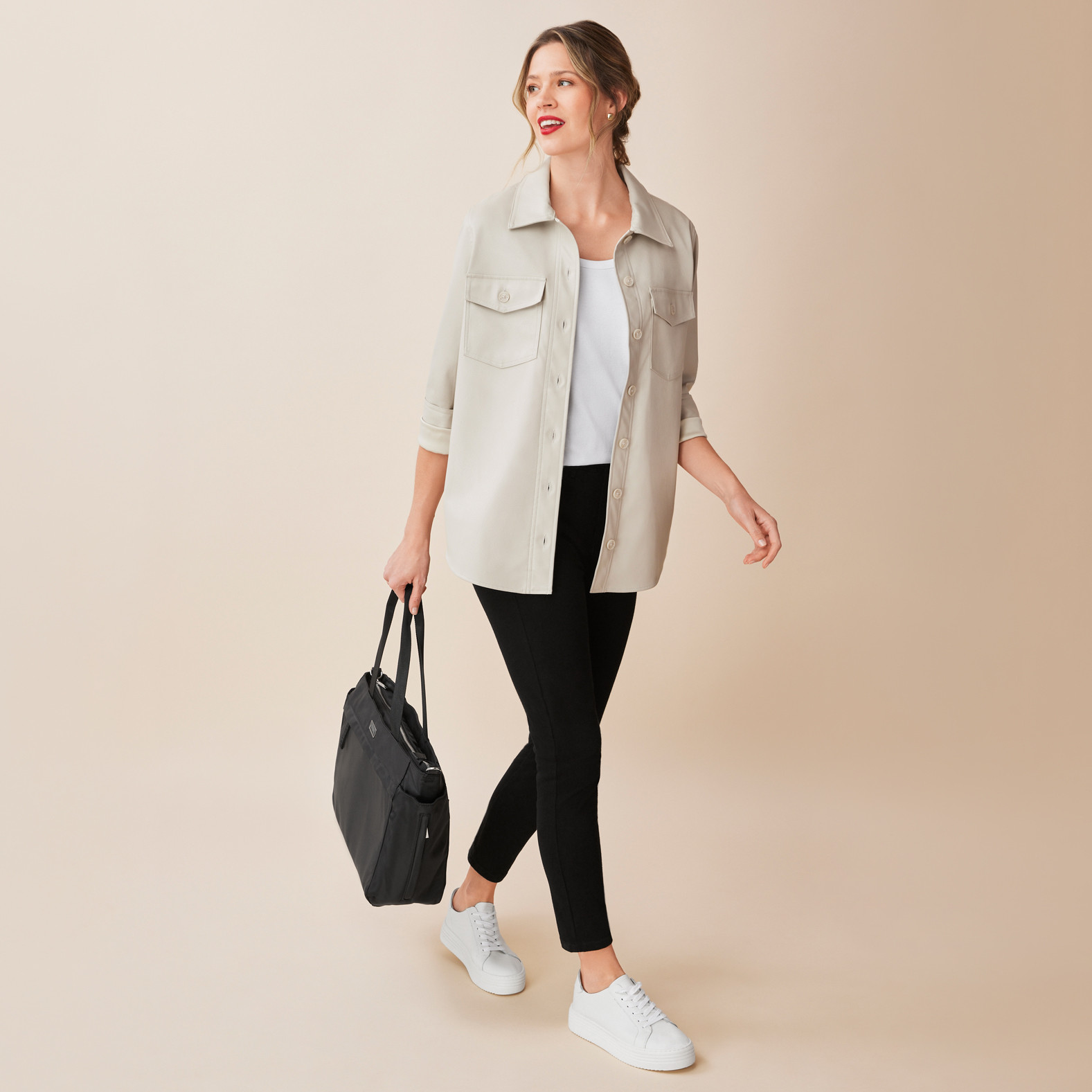 Faux Leather Shacket Full Body Sandstorm