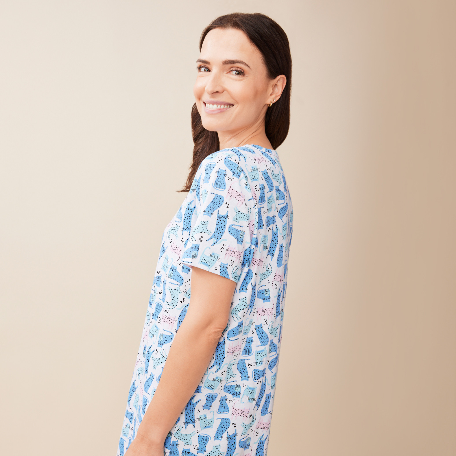 Short Sleeve Cats Nightshirt Side View