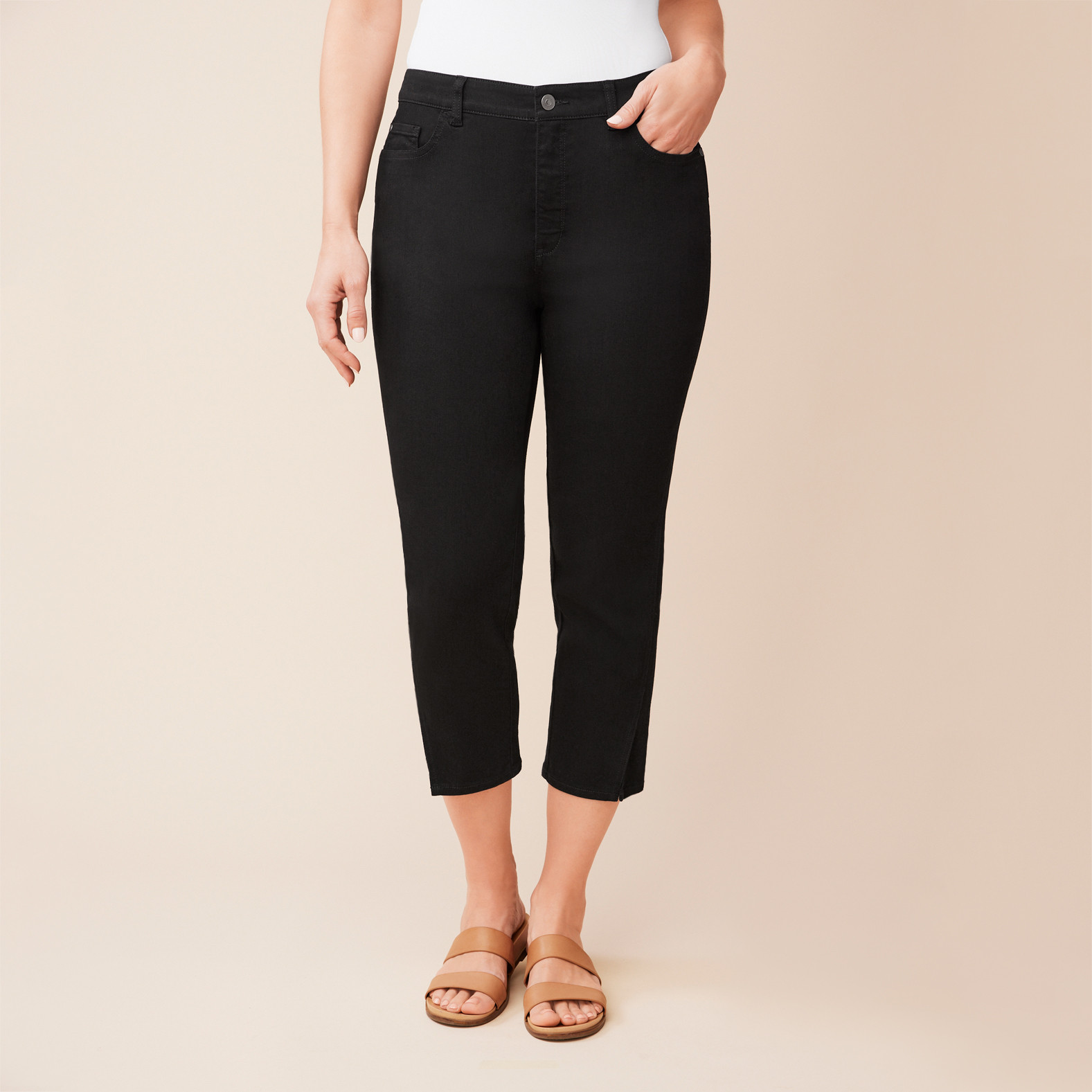 Fashion Length Wrap Slit Black Crop Jean Front View