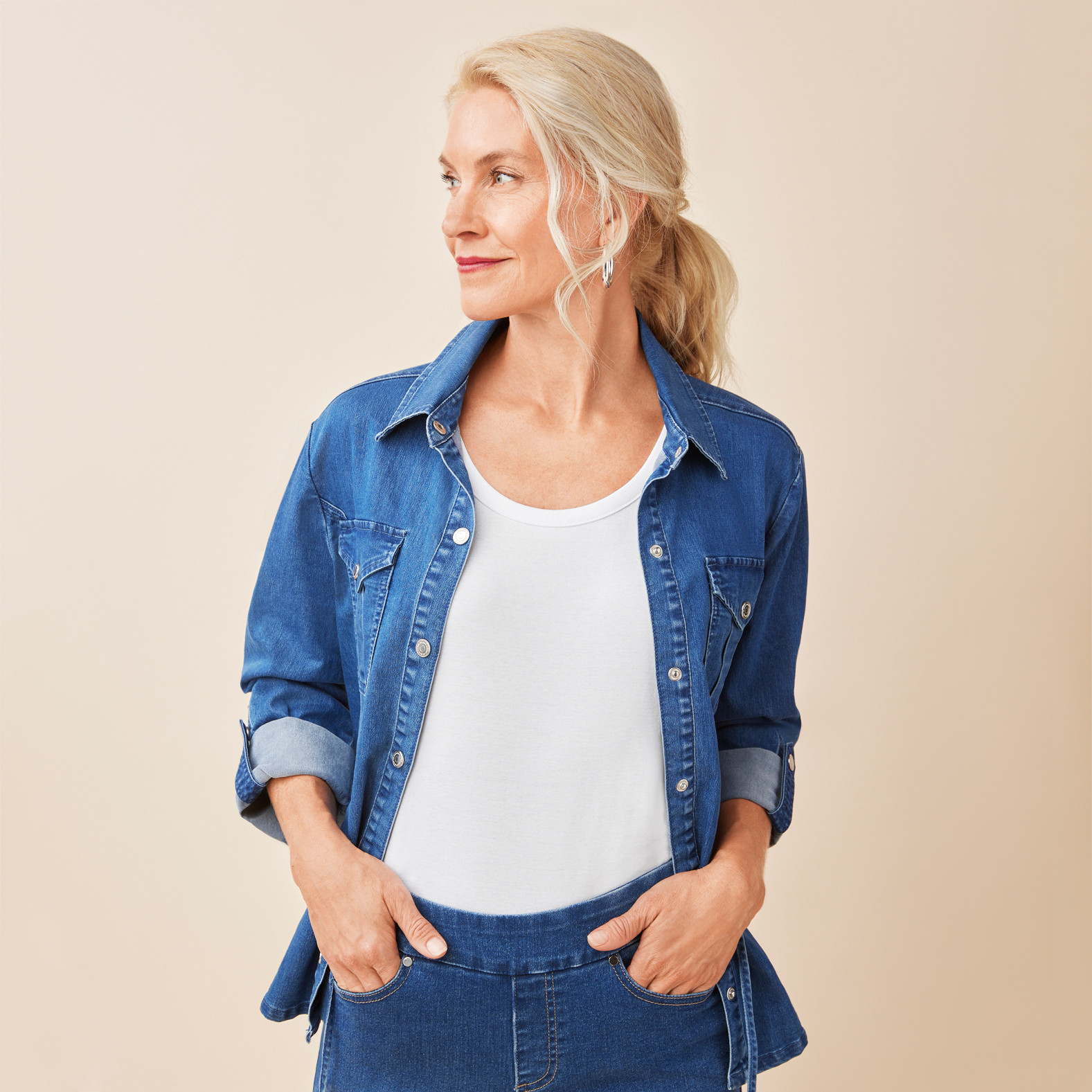 Drawcord Denim Jacket Half Body