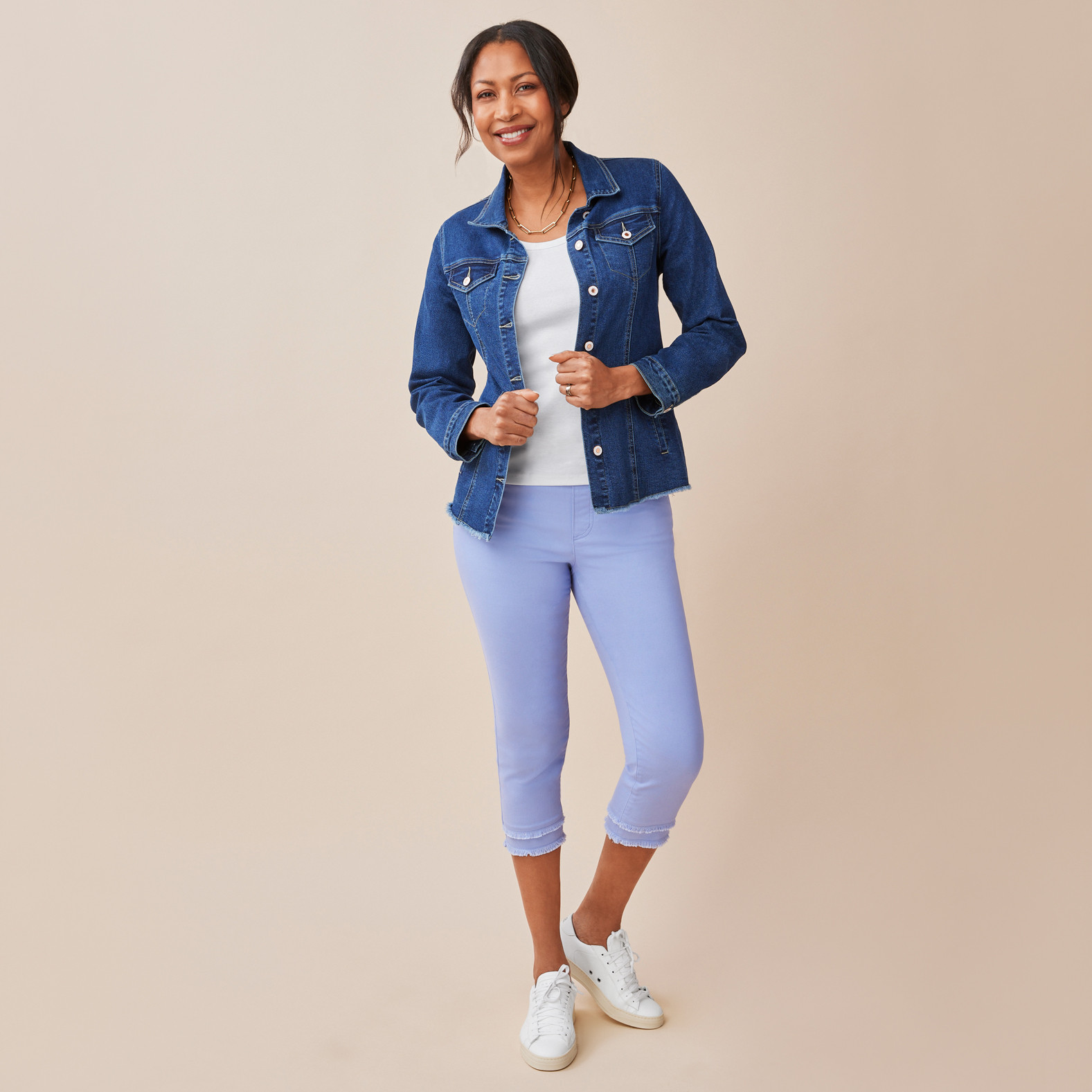 Frayed Hem Denim Jacket Full Body
