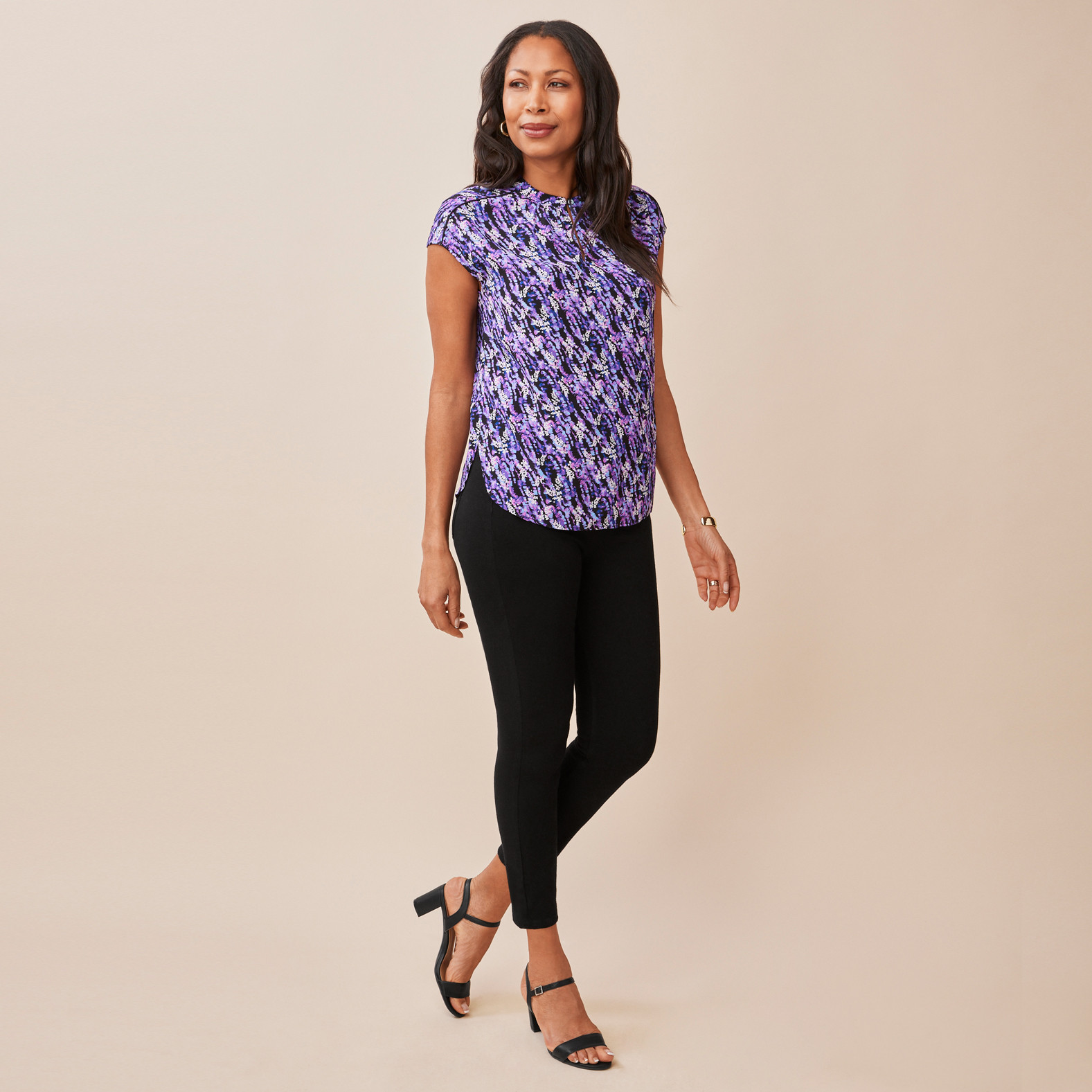 High Neck Floral Print Top Full Body