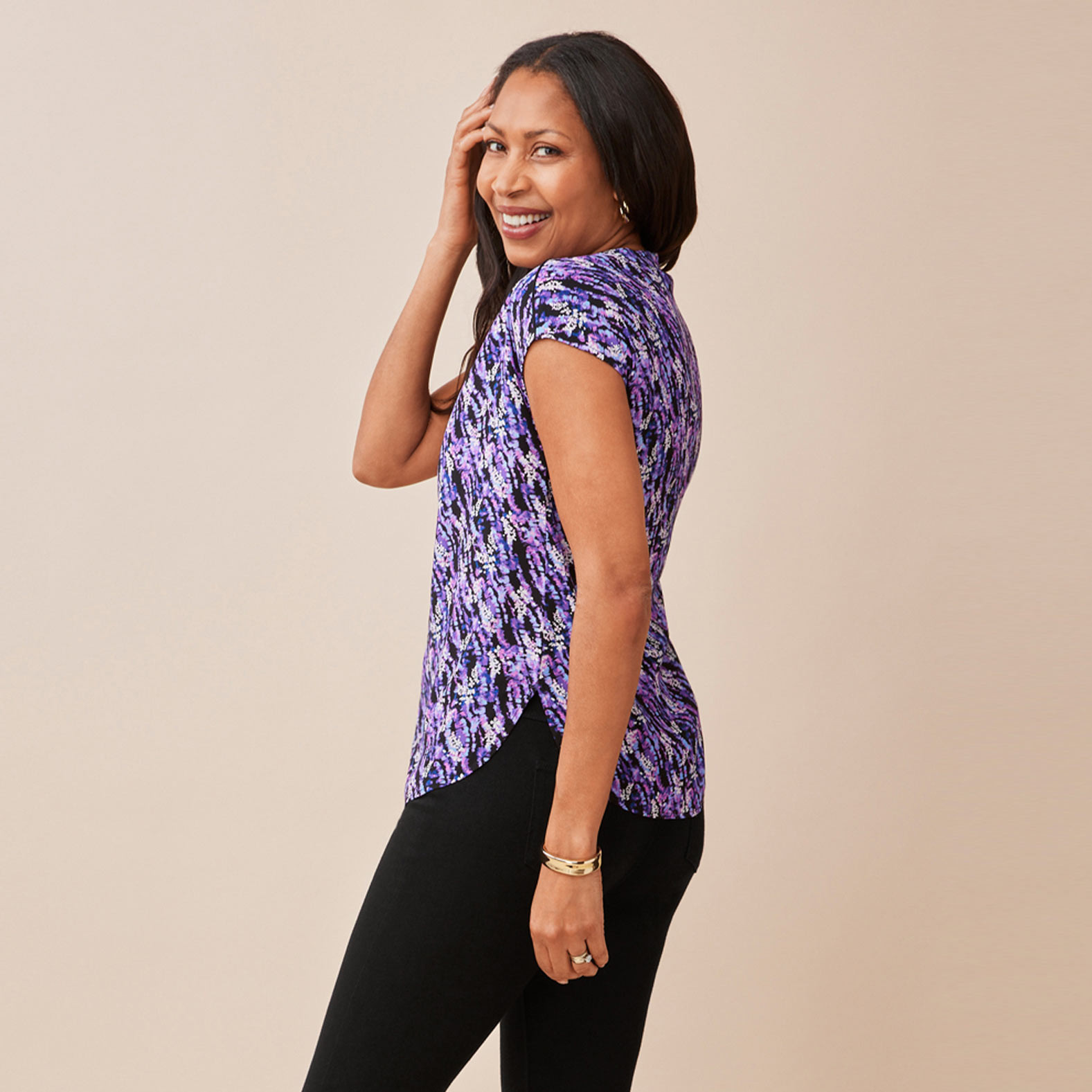 High Neck Floral Print Top Side View