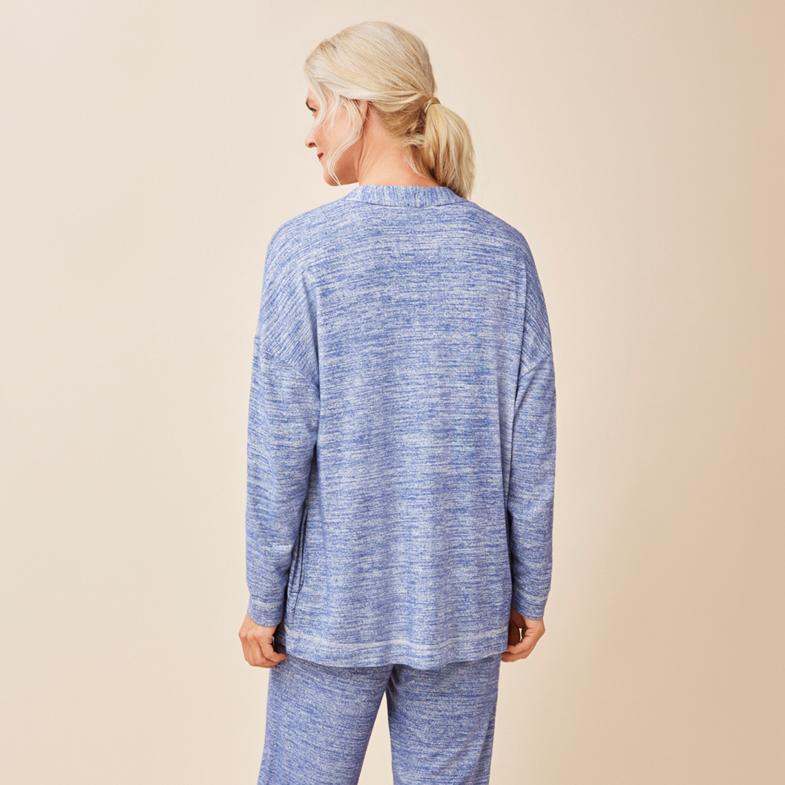 Long Sleeve Lounge Topper Back View Marine Blue