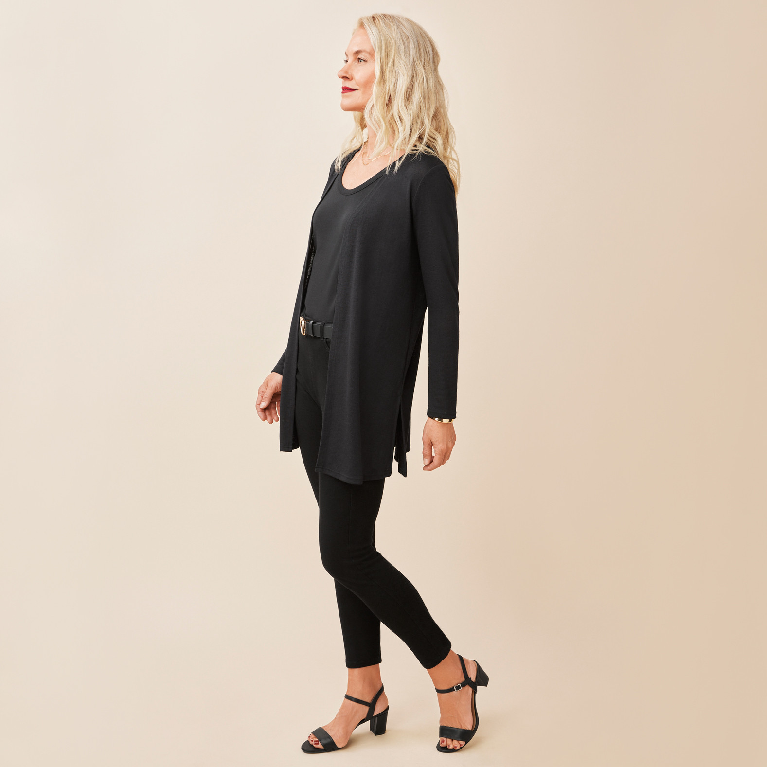 Long Sleeve Side Slit Cardigan Full Body