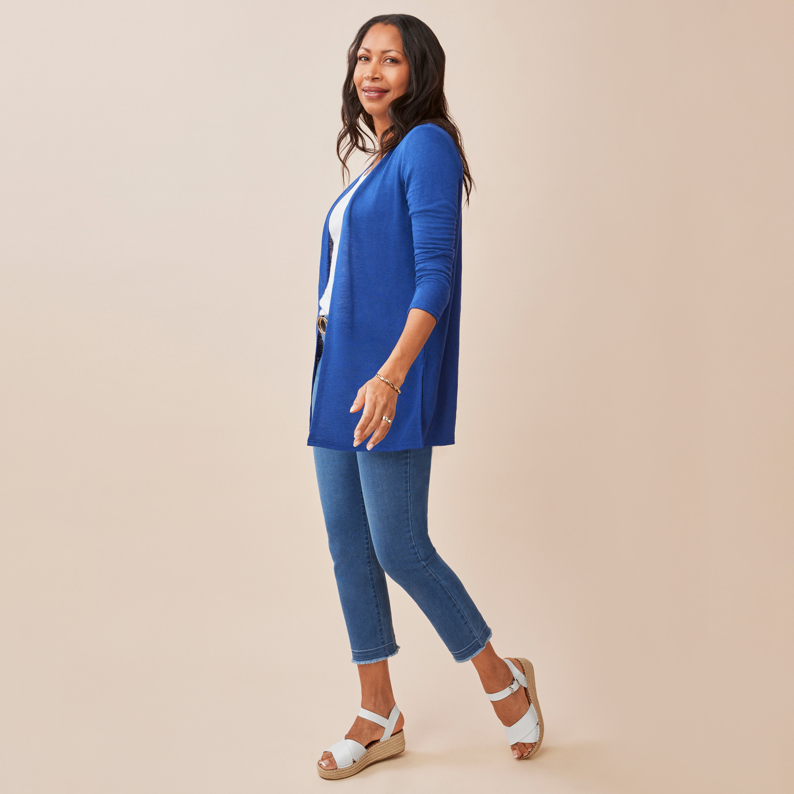 Long Sleeve Side Slit Cardigan Full Body Marine Blue