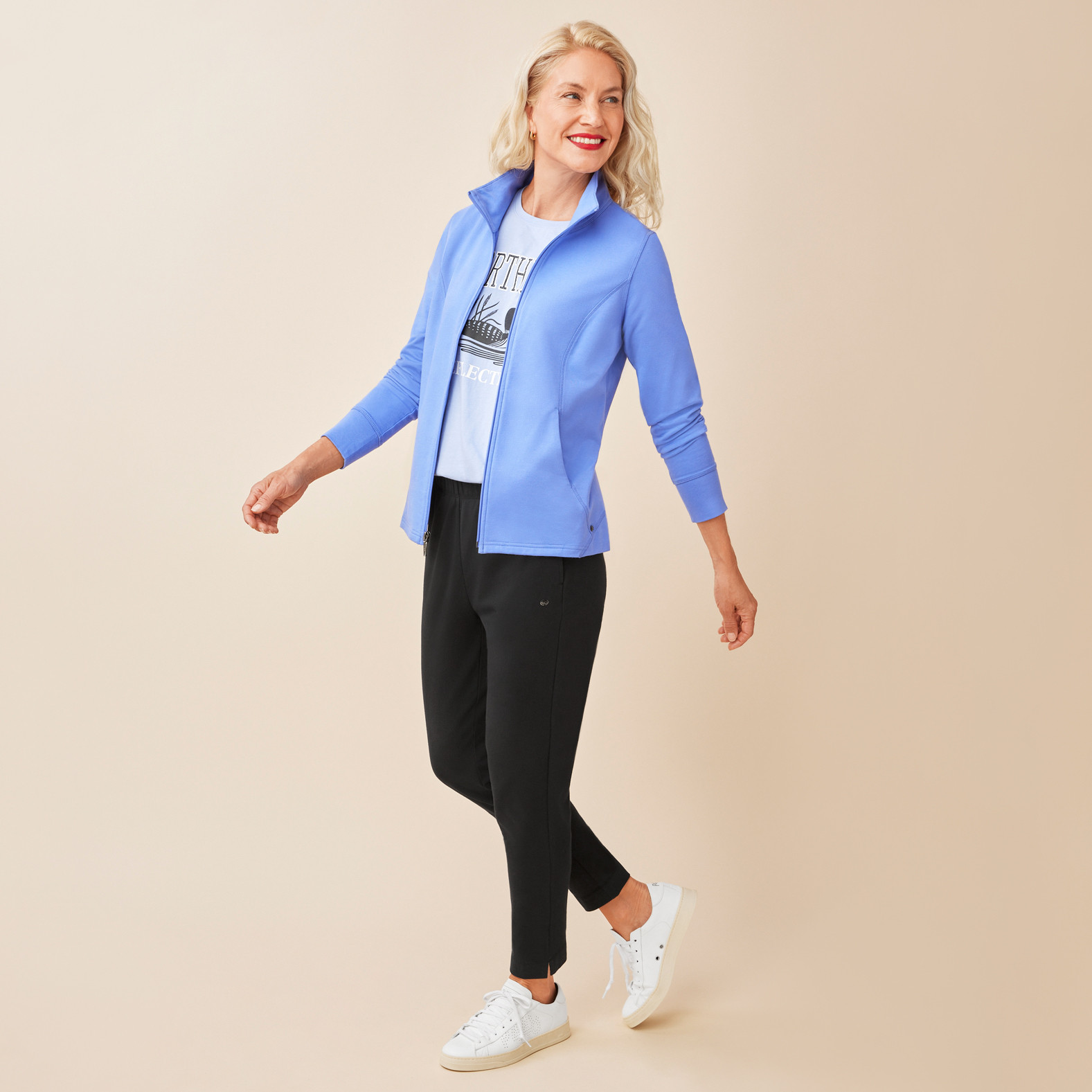 Long Sleeve Zip Up Jacket Violet Blue Purple Full Body
