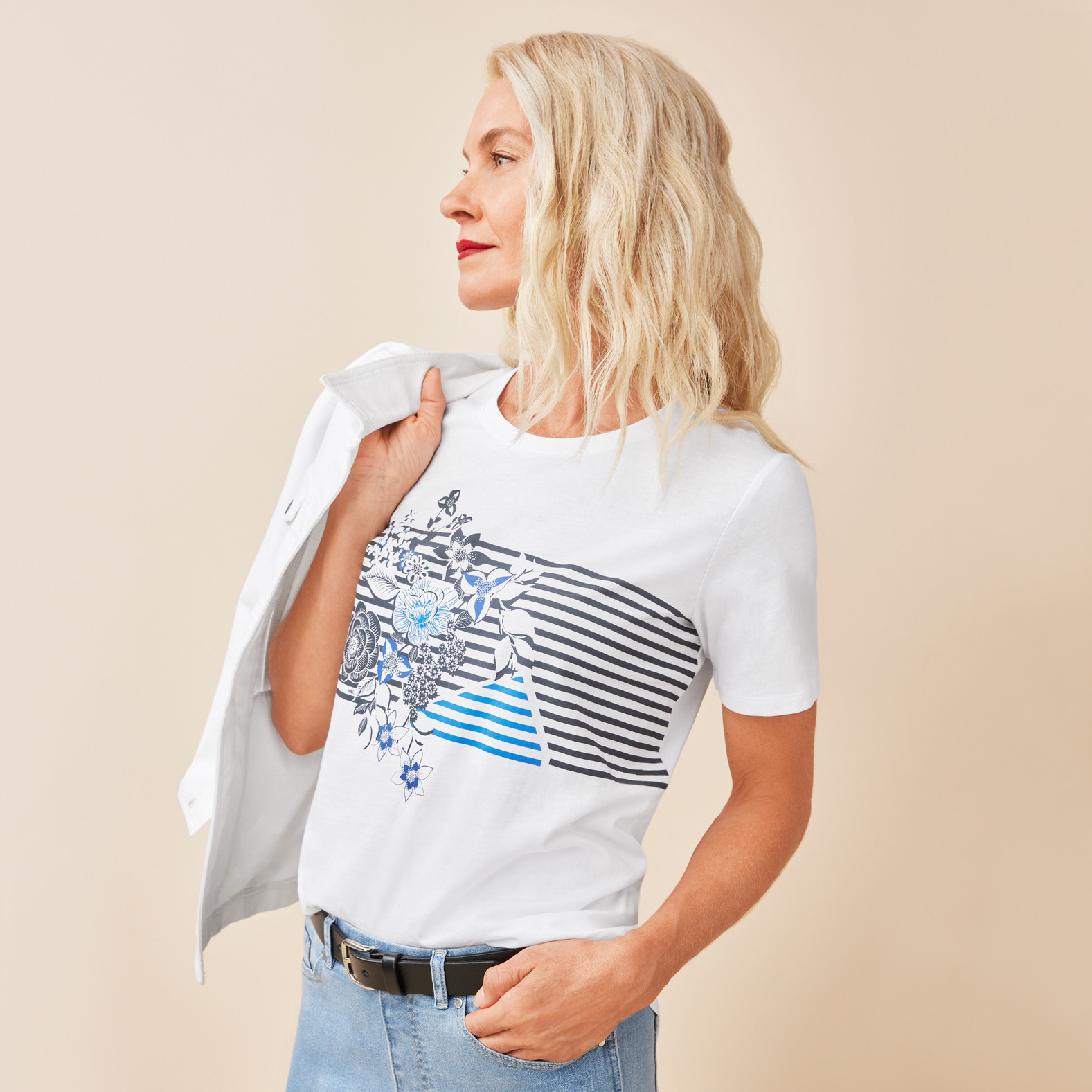 Semi Fit Floral Stripe Tee