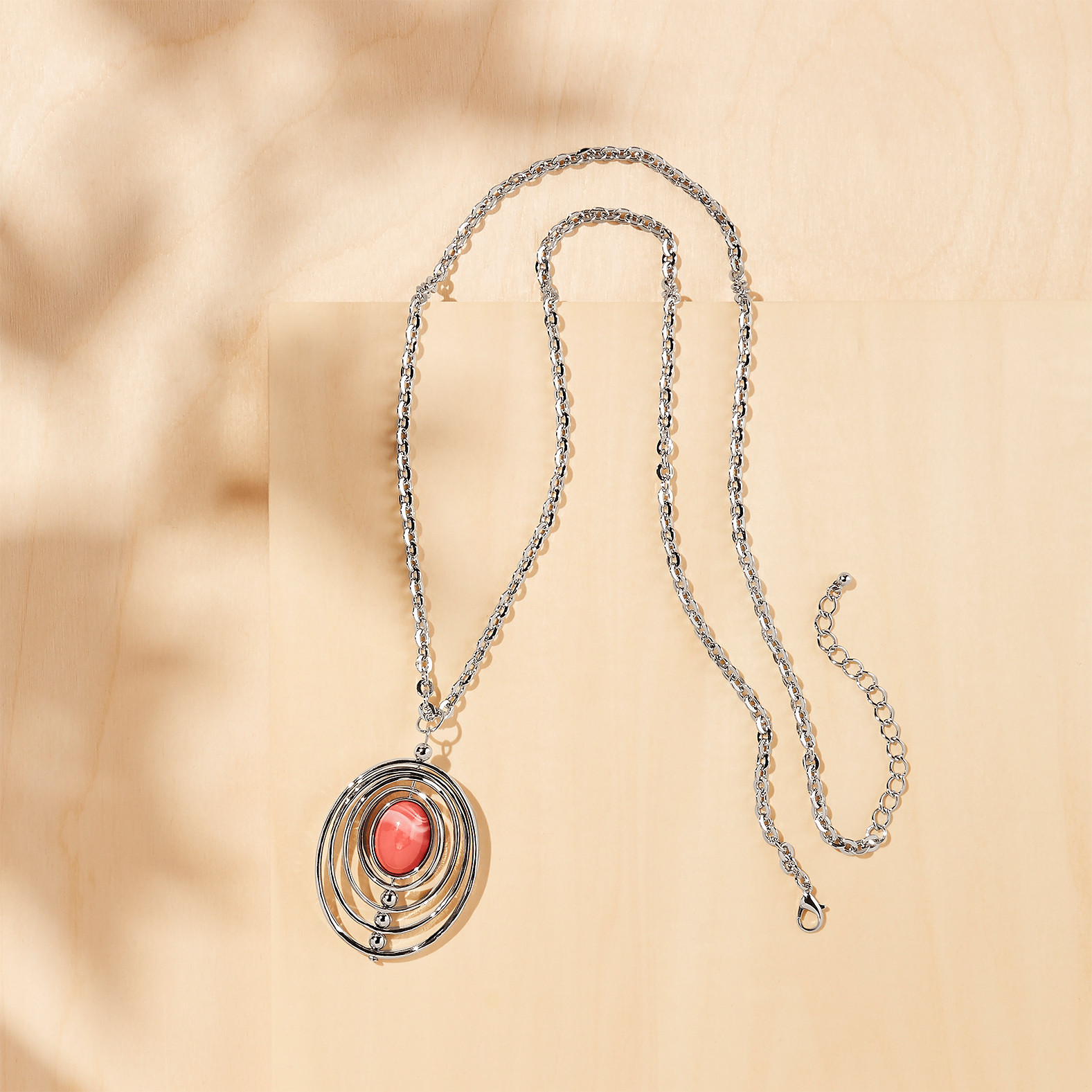 Long Multi Circle Stone Pendant Necklace