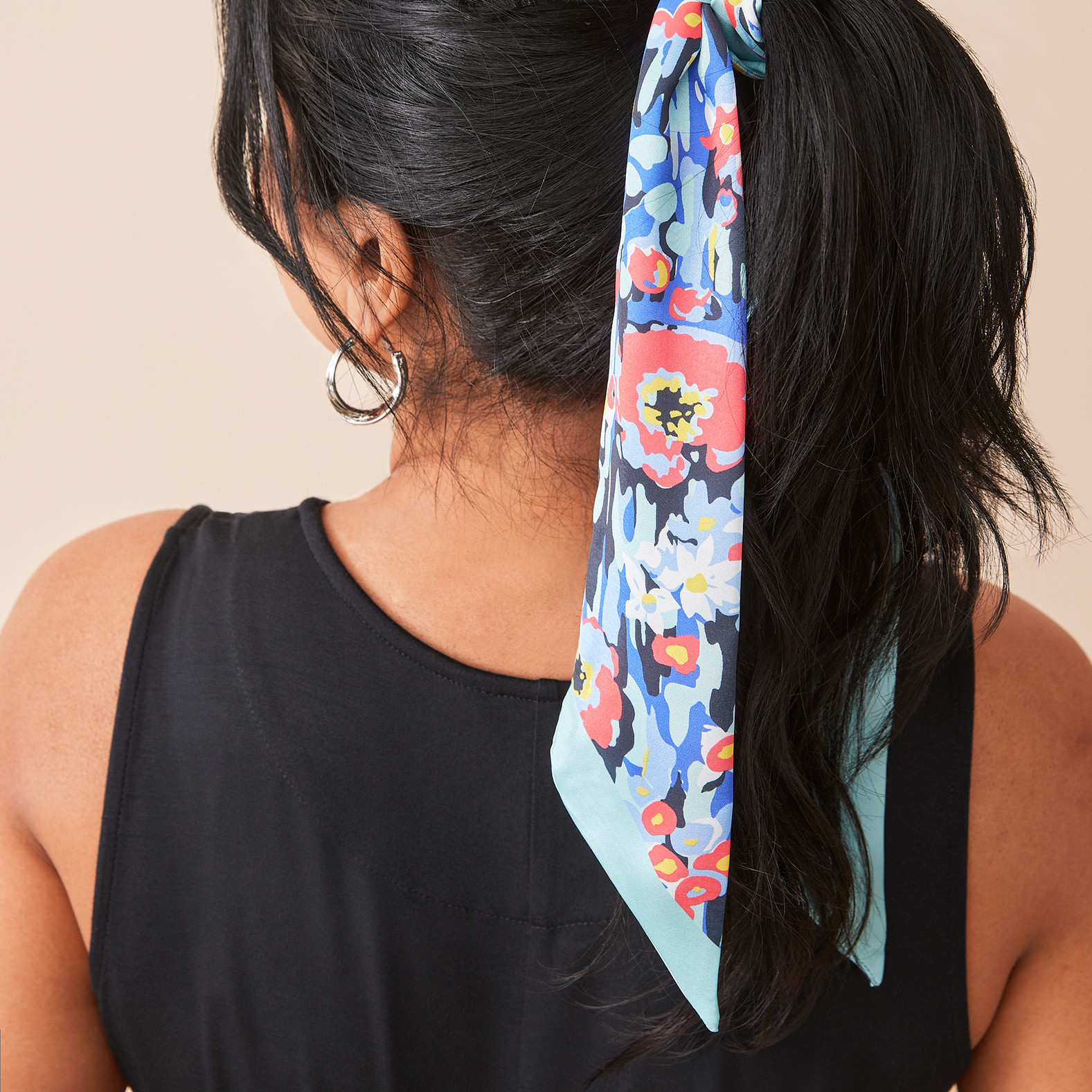 Tie Printed Scarf On Model Back View