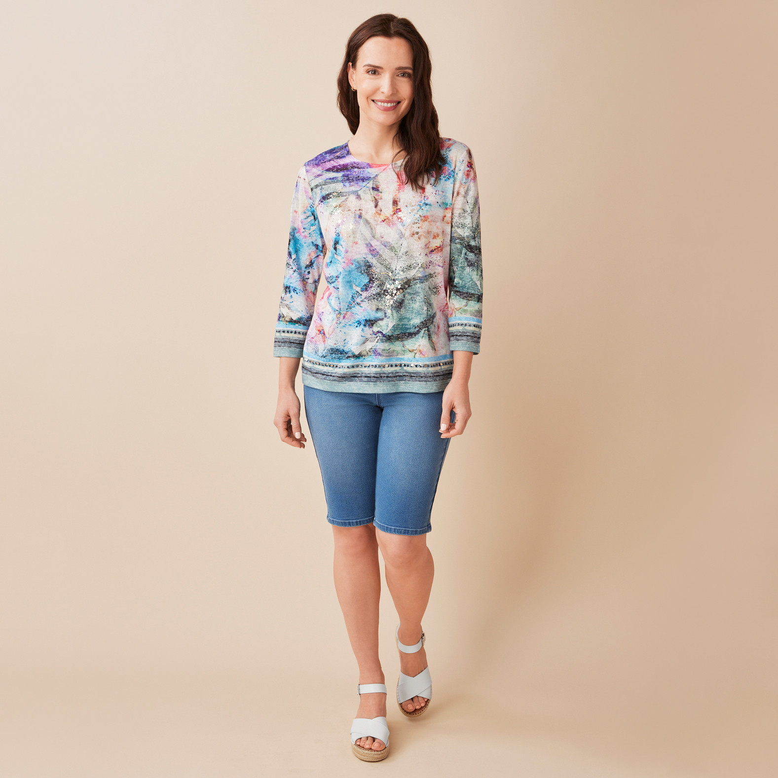 3/4 Sleeve Abstract Sublimation Top Full Body