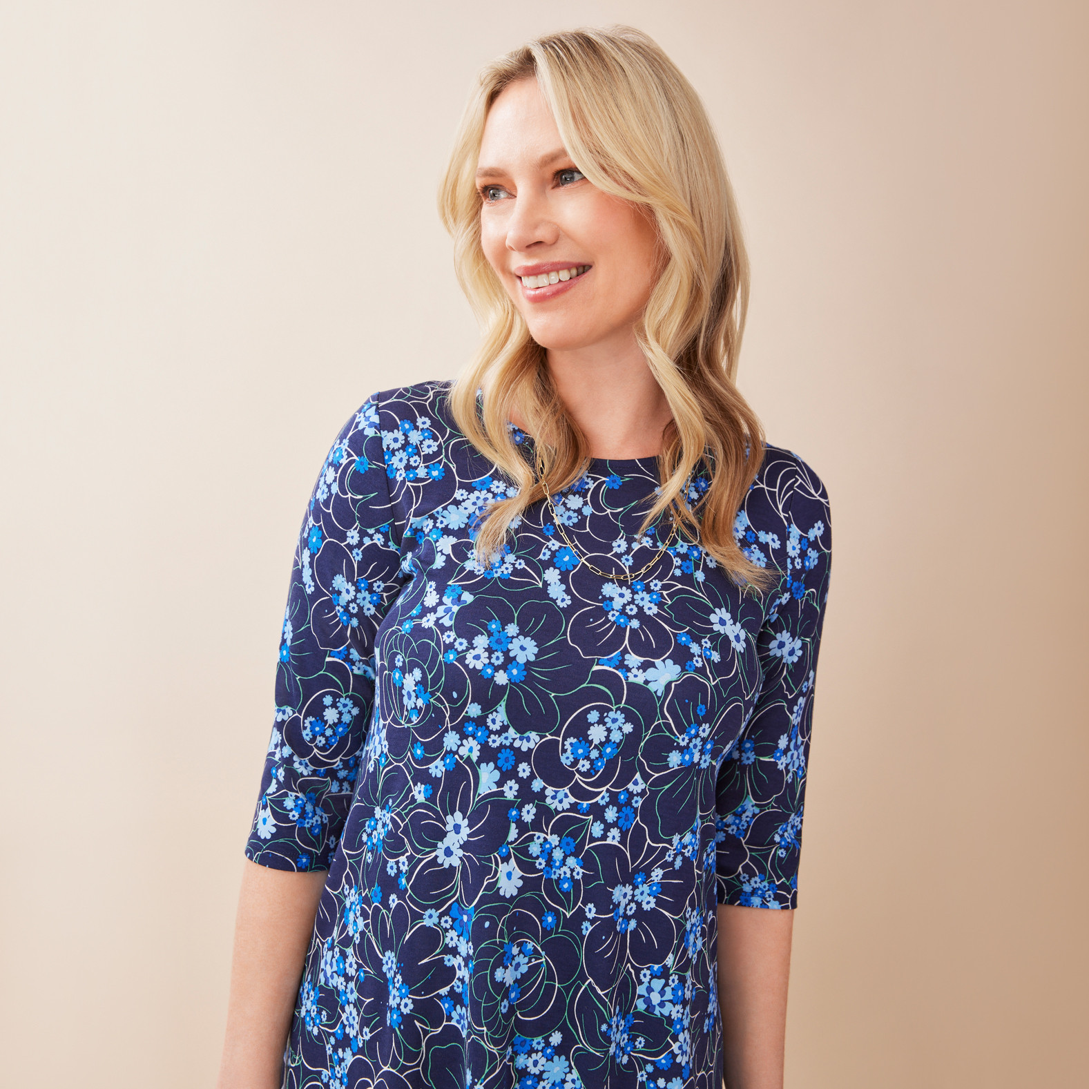 3/4 Sleeve Print Swing Dress Top Half