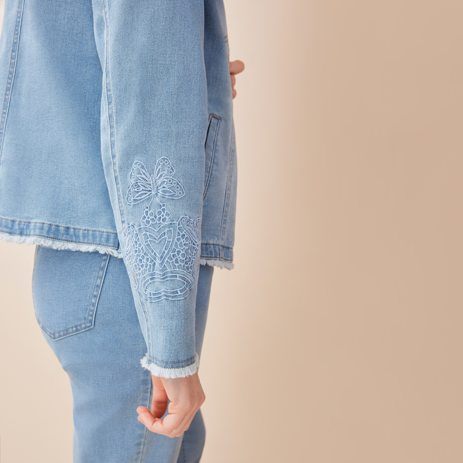 Butterfly Print Denim Jacket Sleeve Detail