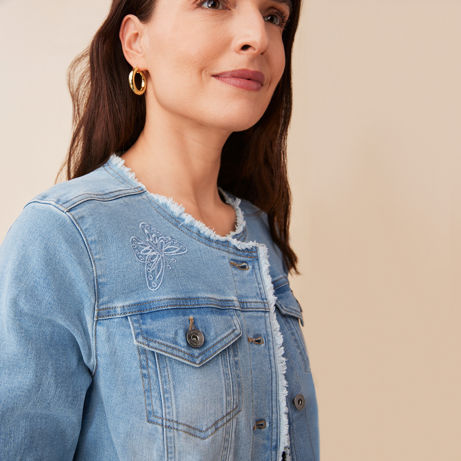 Butterfly Print Denim Jacket Chest Detail