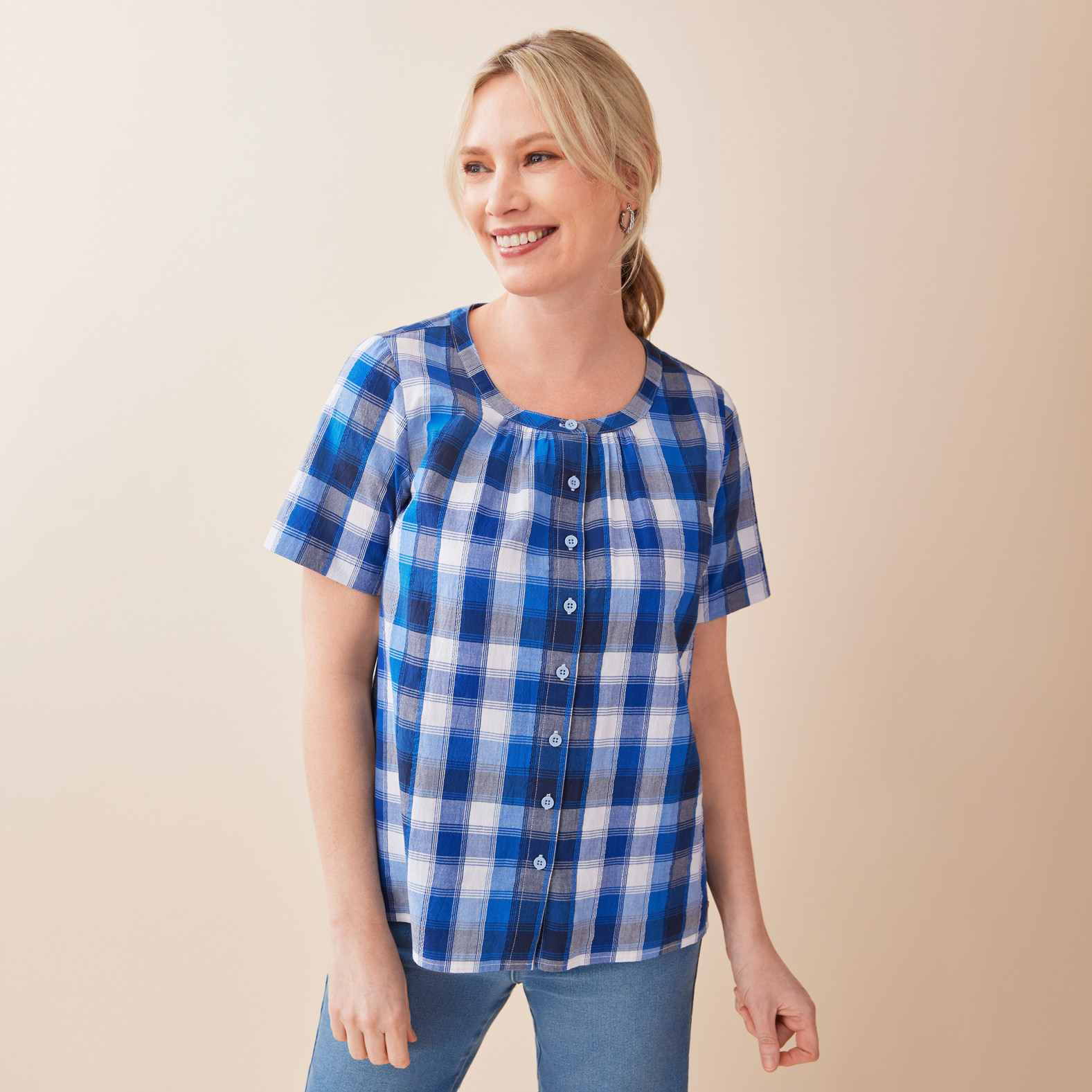 Button Front Check Top Half Body