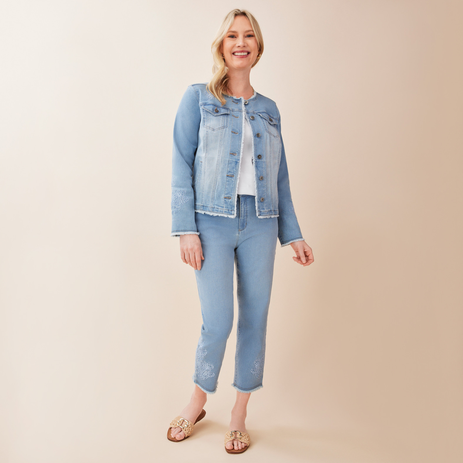 Essential Slim Butterfly Embroidered Crop Jean Full Body