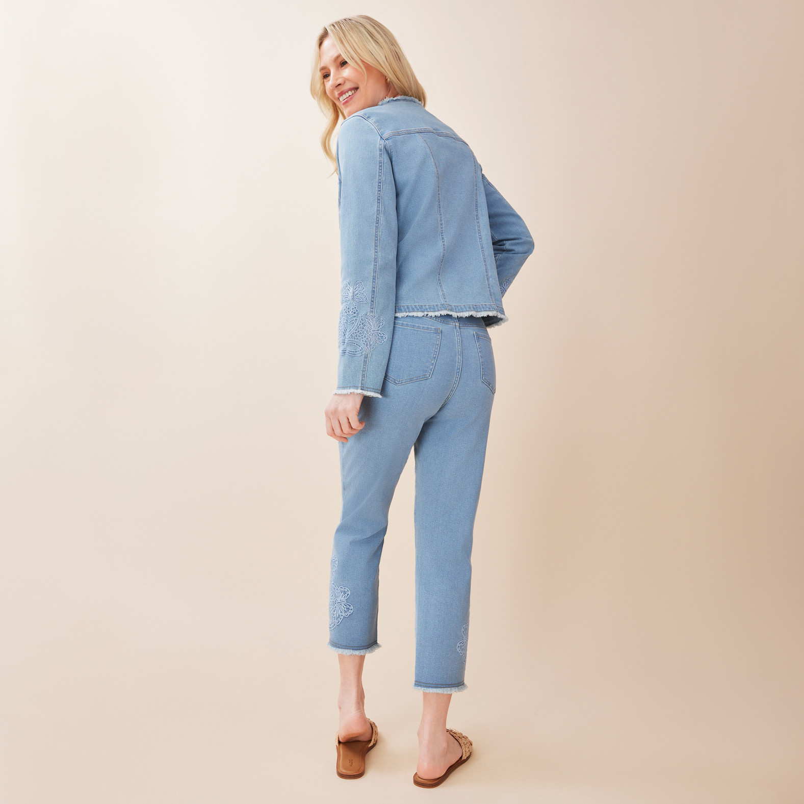 Essential Slim Butterfly Embroidered Crop Jean Back View
