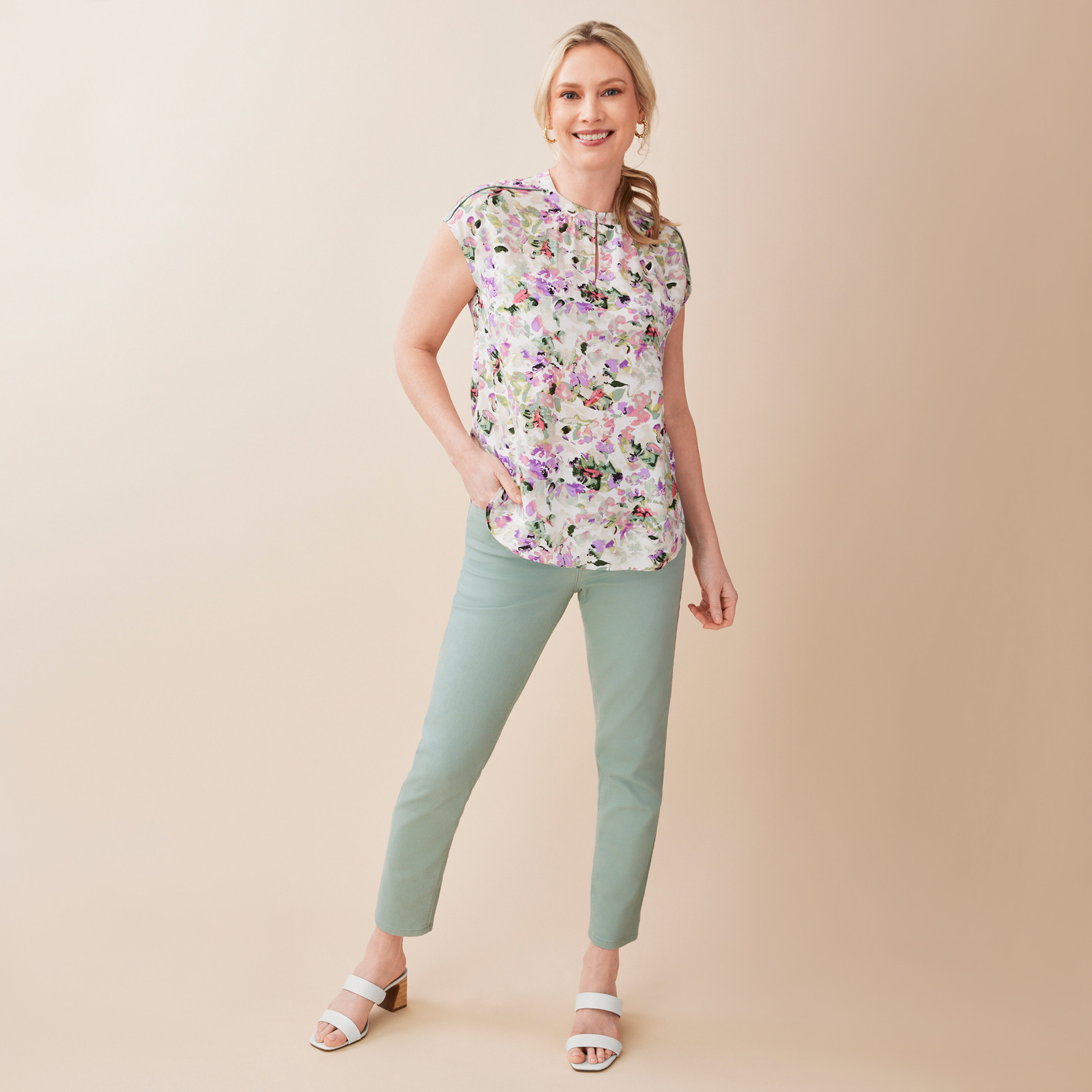 High Neck Floral Print Top Full Body