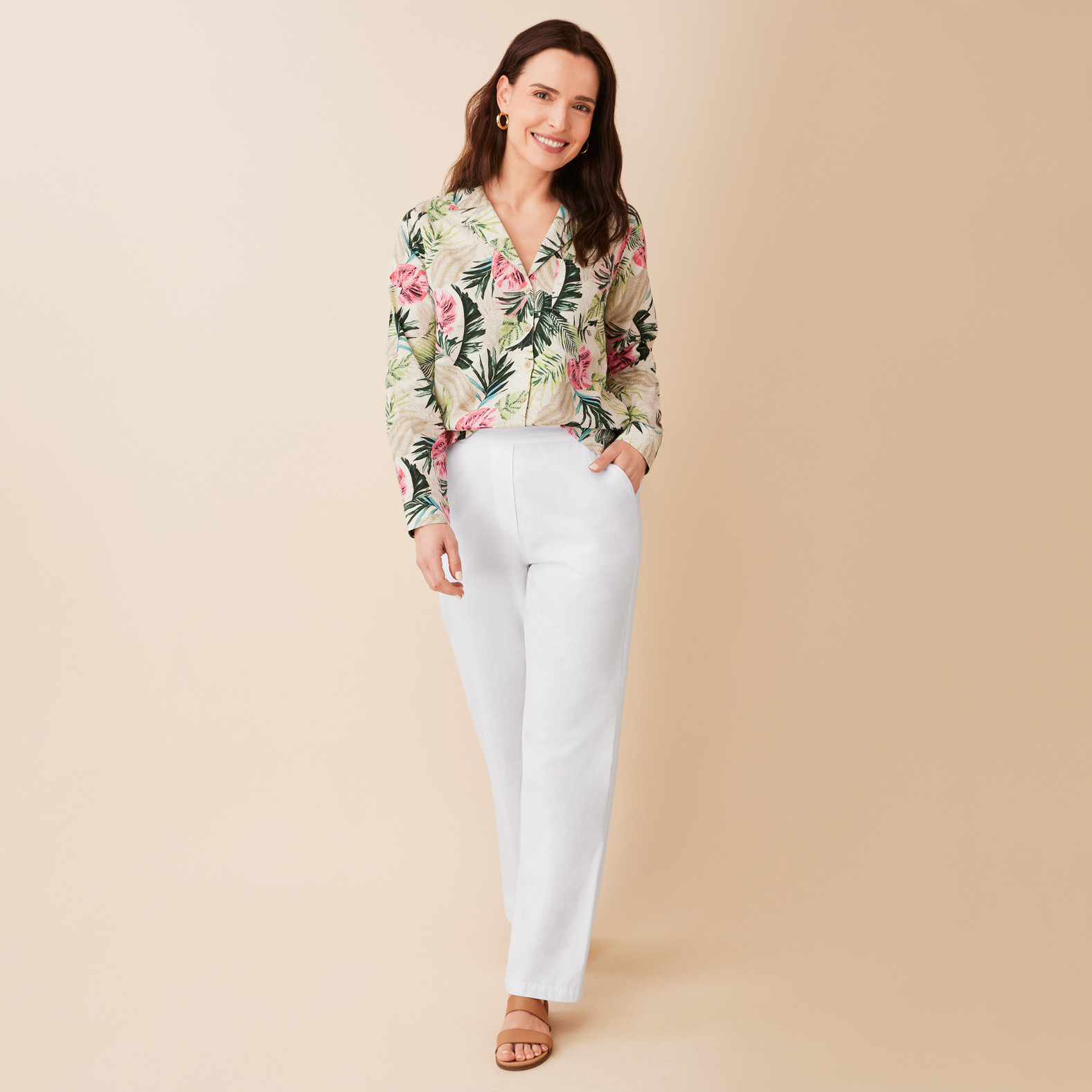 Long Sleeve Printed Linen Shirt Front View
