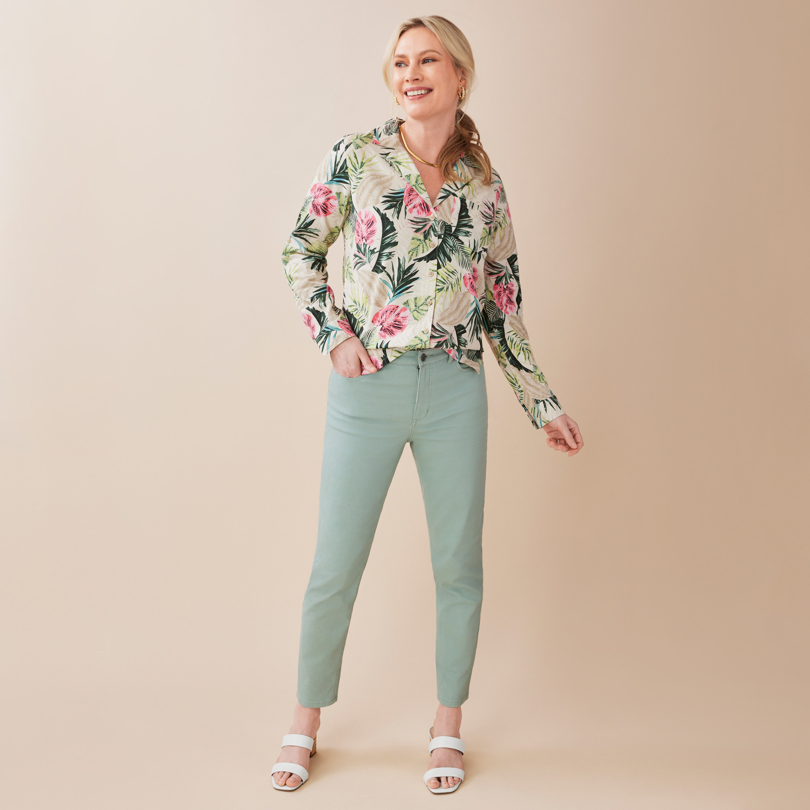 Long Sleeve Printed Linen Shirt Full Body