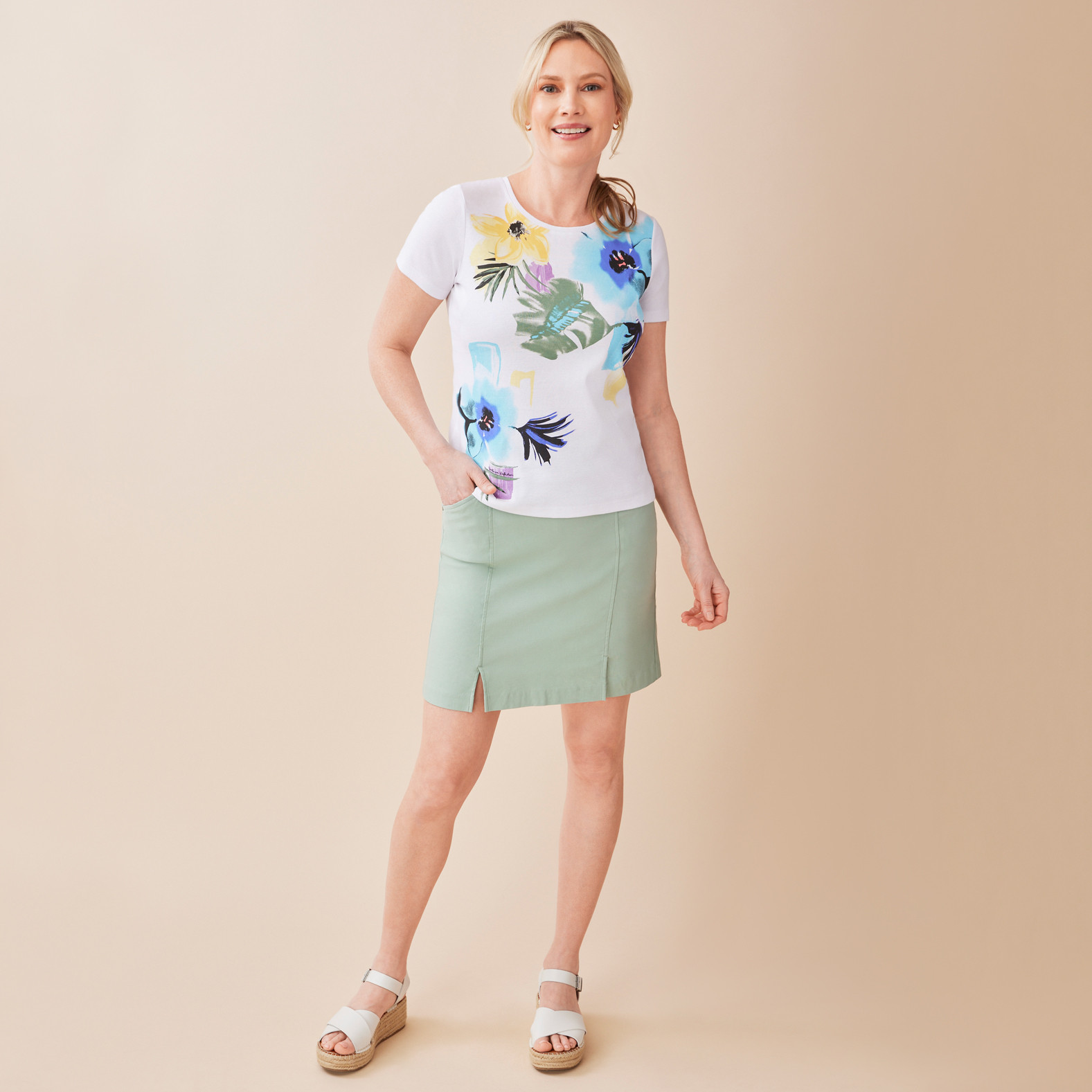 Petite - Tropical Floral Print Top Full Body