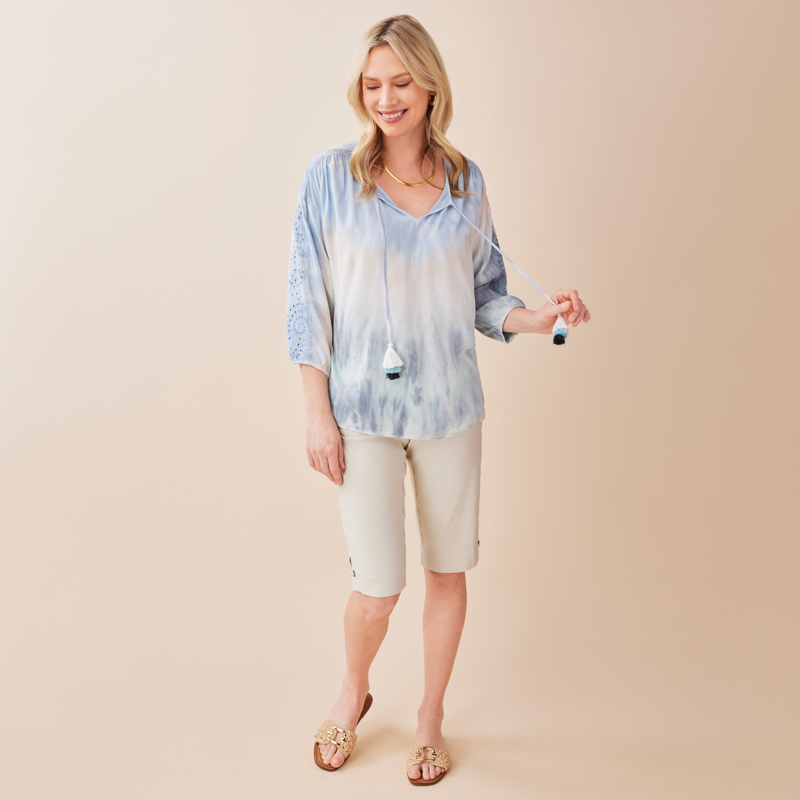 Printed Blouse with Tassels Full Body