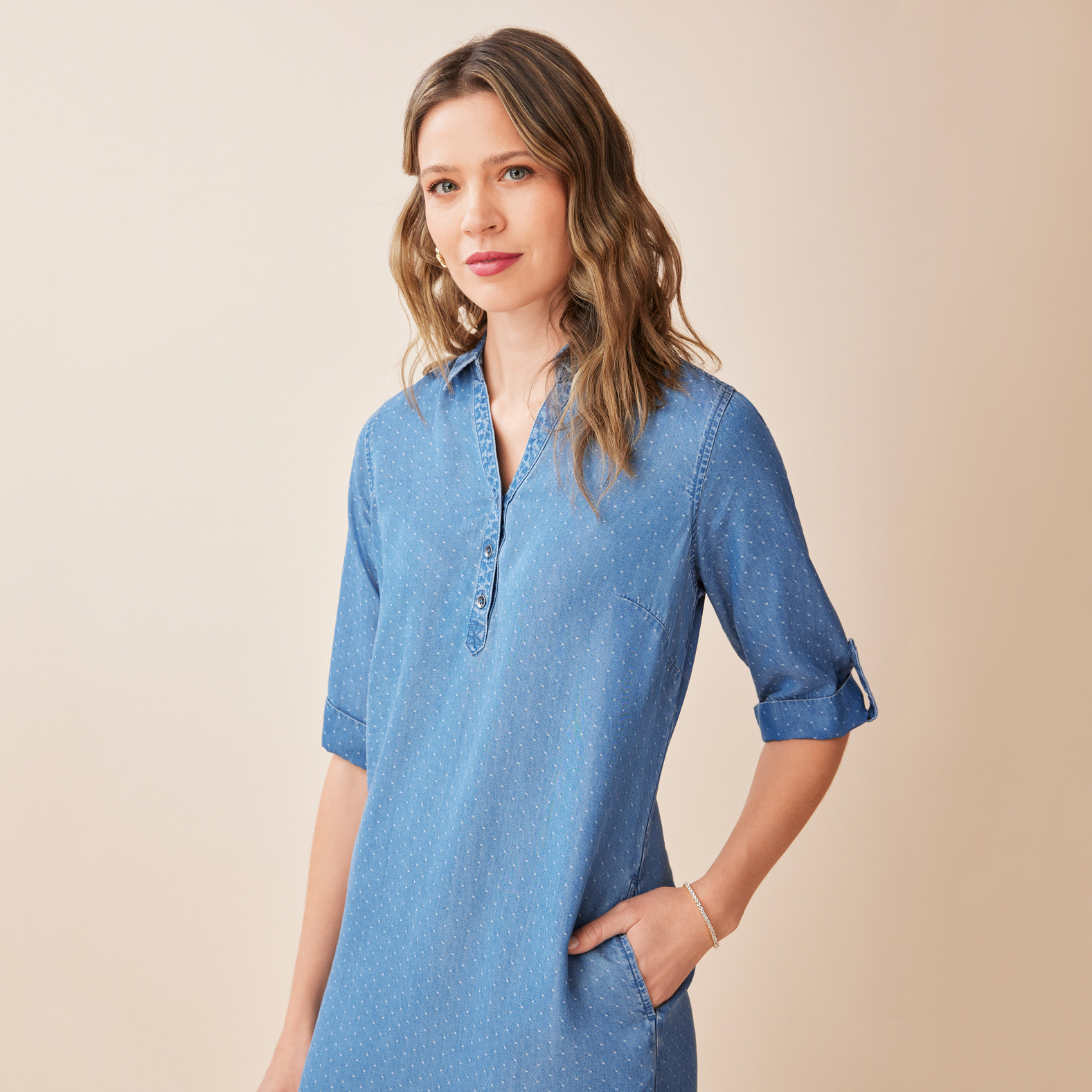 Roll Tab Sleeve Dress Top Half