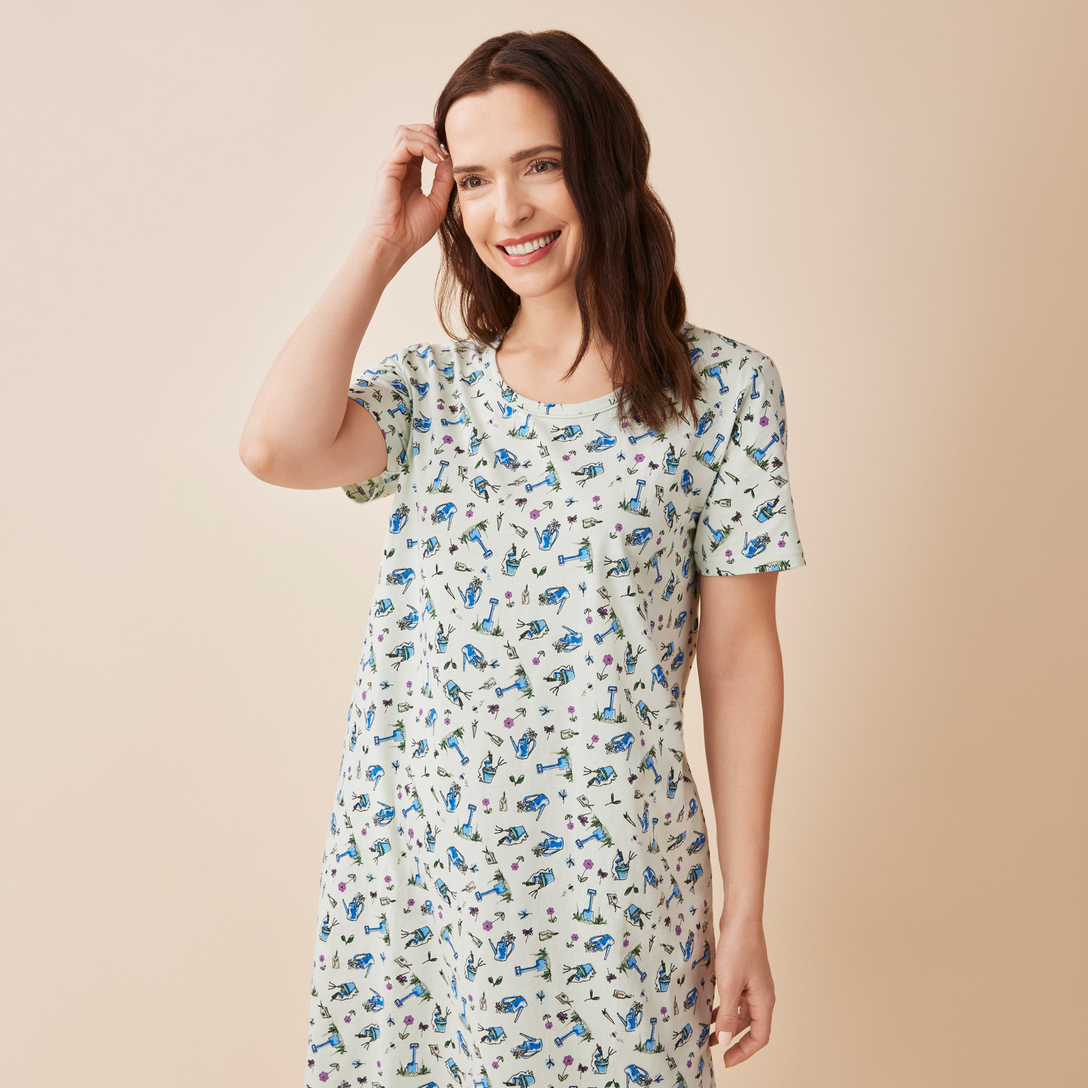 Short Sleeve Garden Print Nightshirt Half Body
