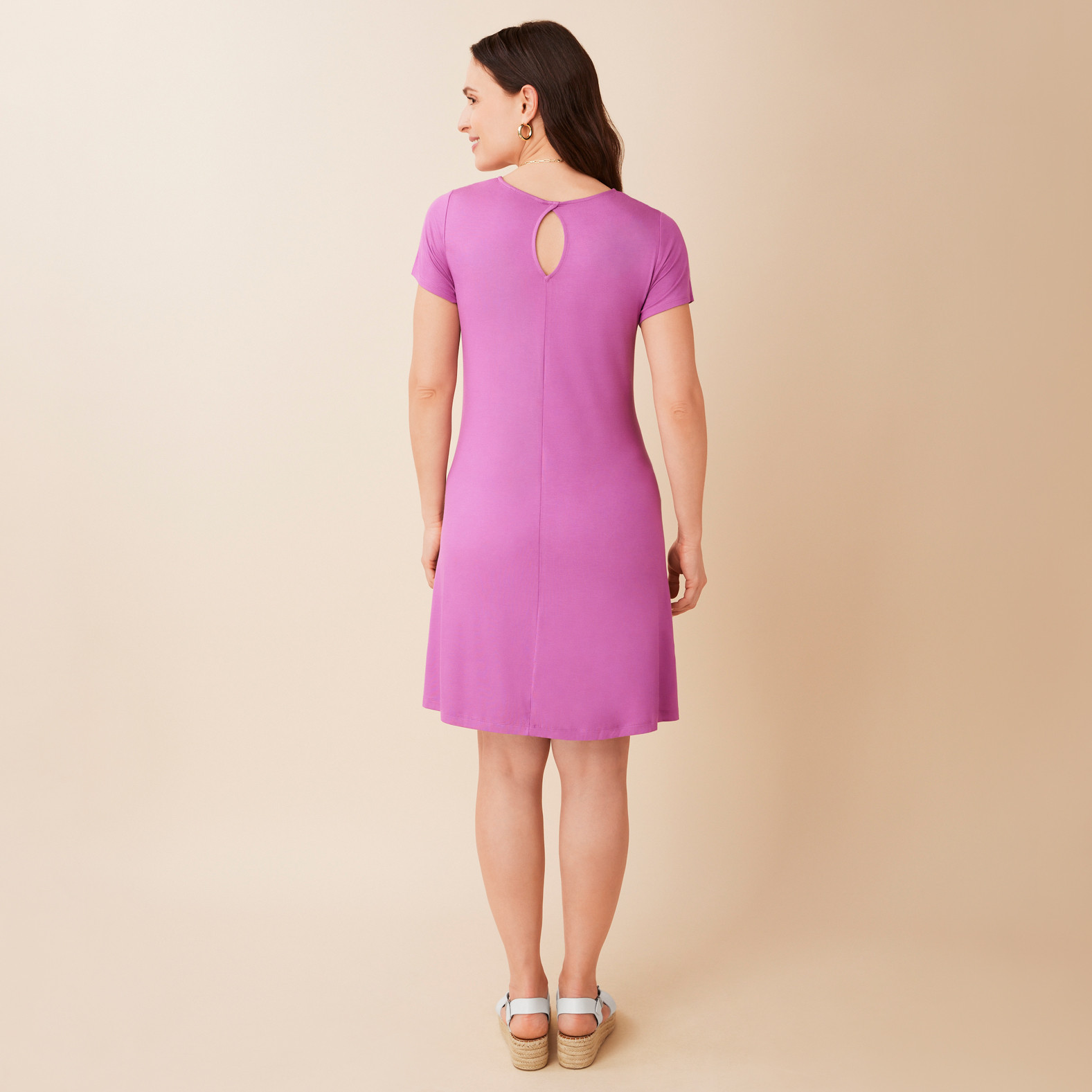 Short Sleeve Swing Dress Back View Full Body