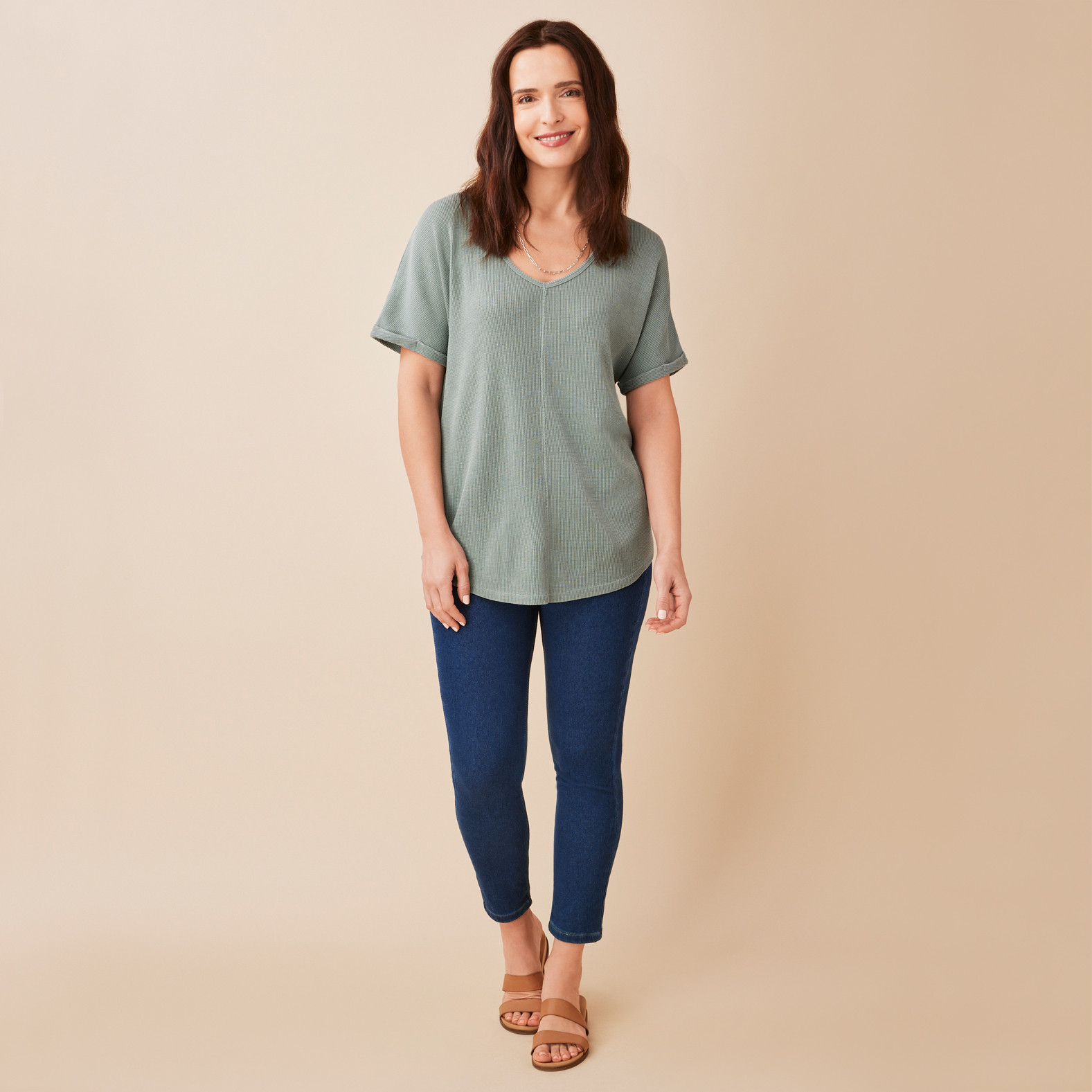 Short Sleeve Vneck Tee Front View Lily Green