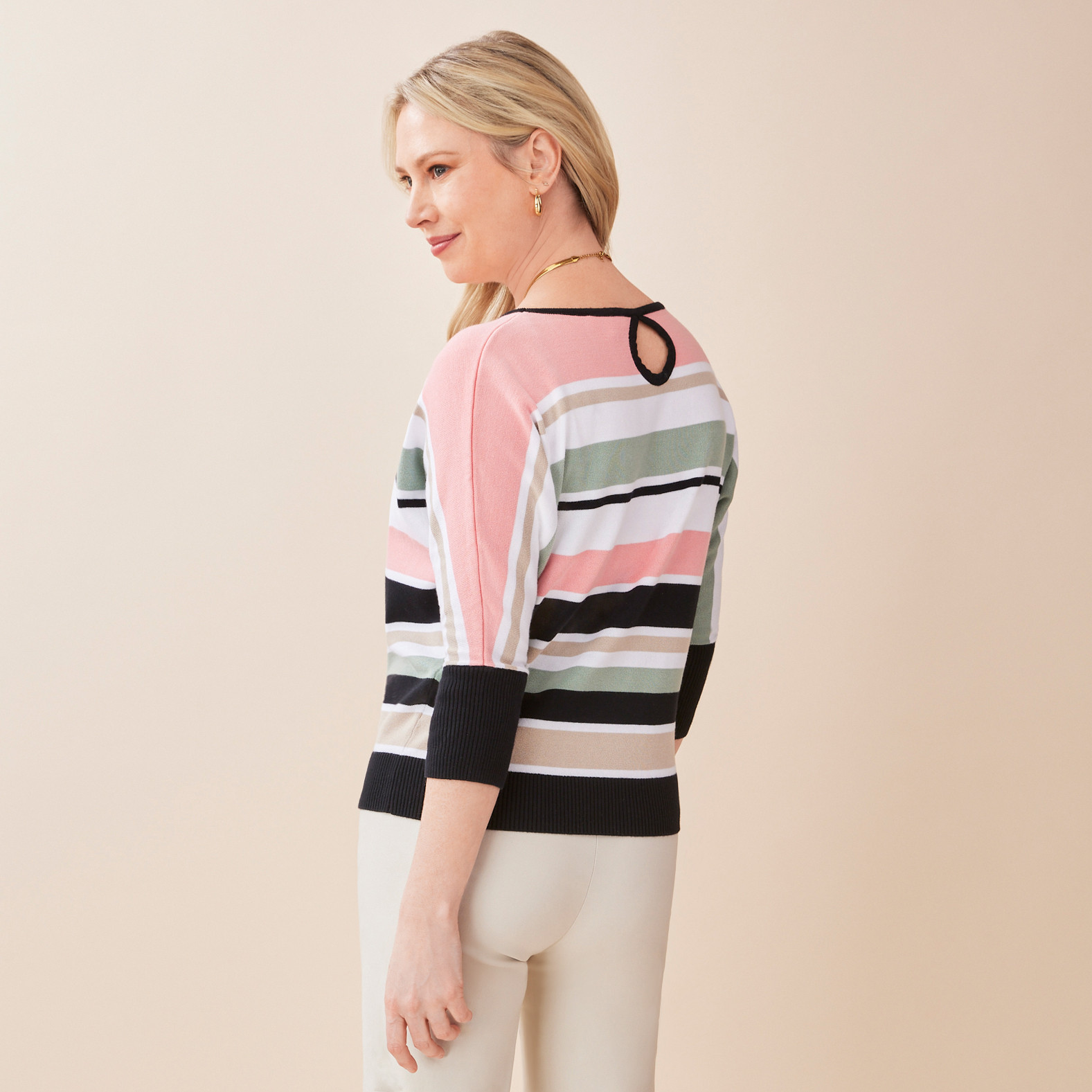 Striped Pullover Half Body Back View