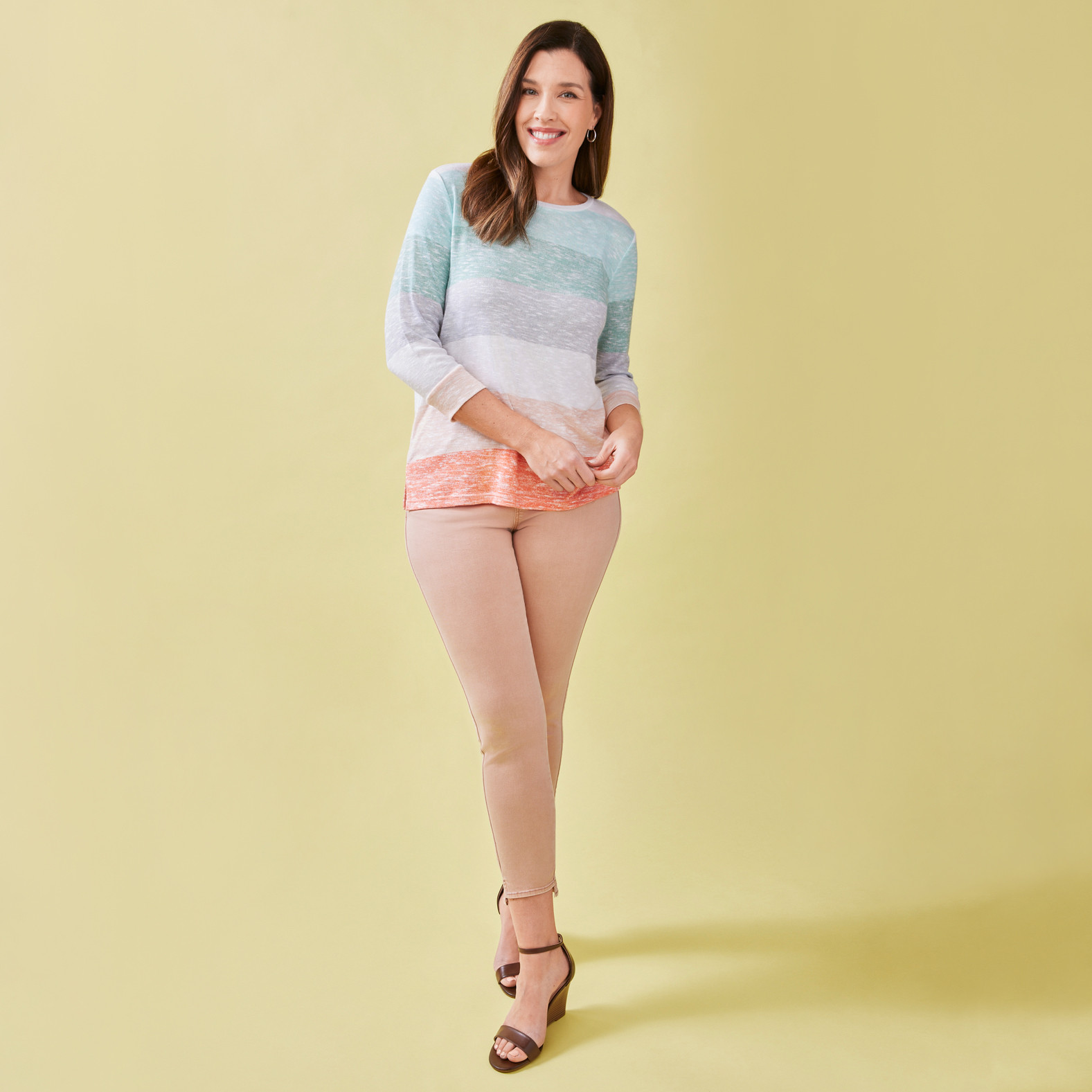 3/4 Sleeve Striped Tee Full Body