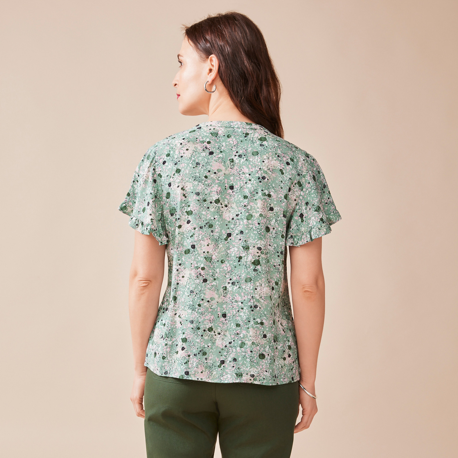 Abstract Ruffle Sleeve Shirt Back View