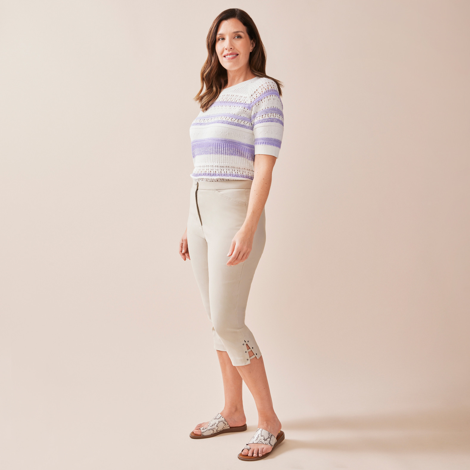 Curvy Essential Soft Touch Capri Pant Full Body - Latte