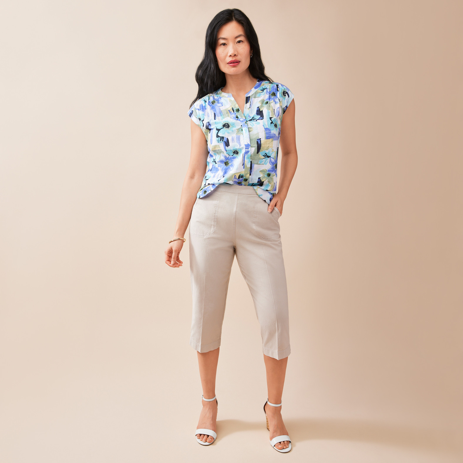 Floral Cap Sleeve Shirt Full Body